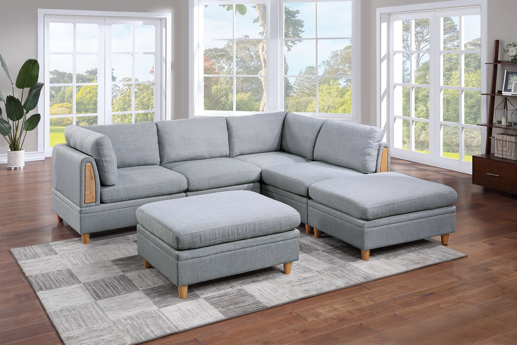6pc Modular Sofa Set Light Grey Fabric Living Room Couch