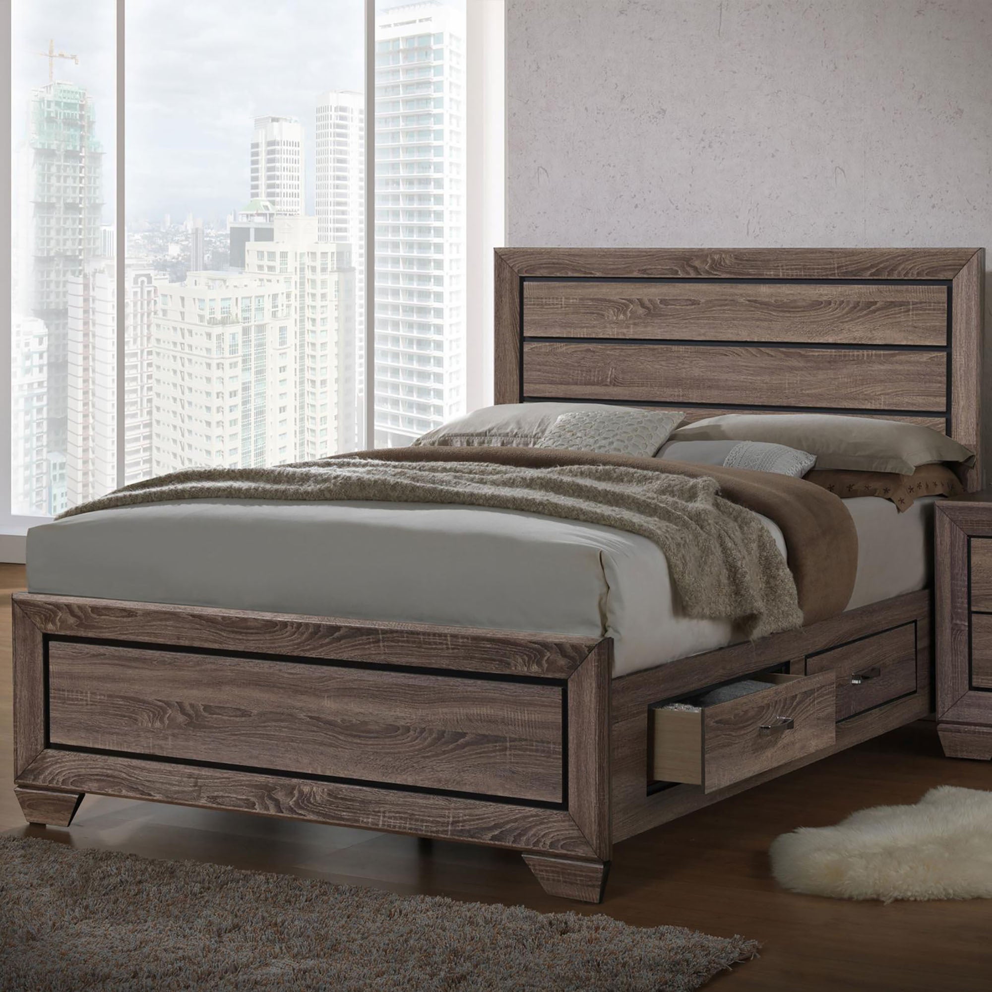 Washed Taupe Queen Storage Bed with Drawers