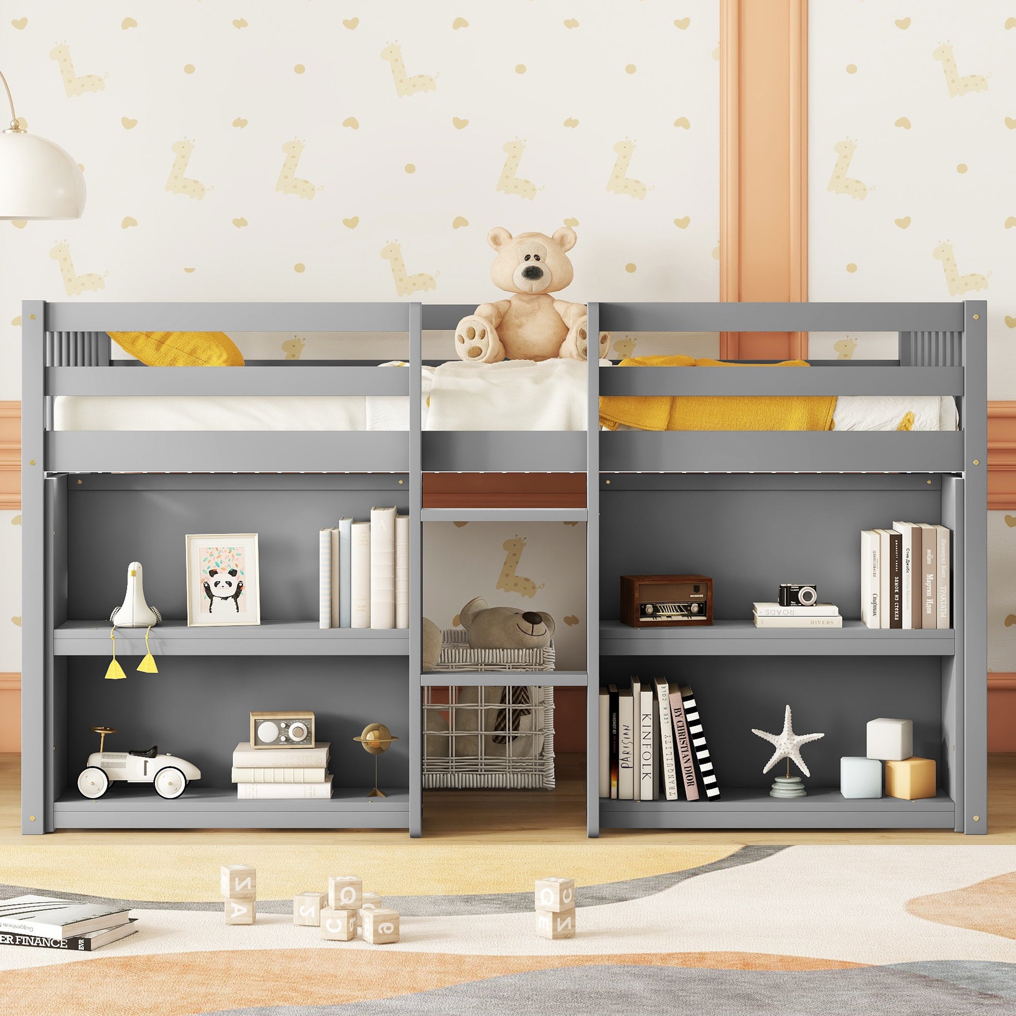 Twin Kid Loft Bed w/ Shelves & LED Light