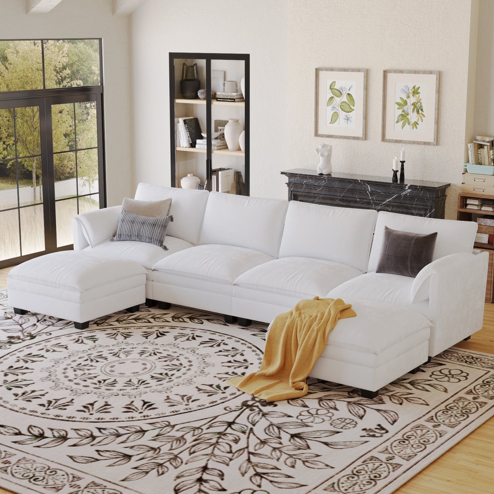 Large 6-Seater U-Shaped Sofa with Ottoman & Pockets
