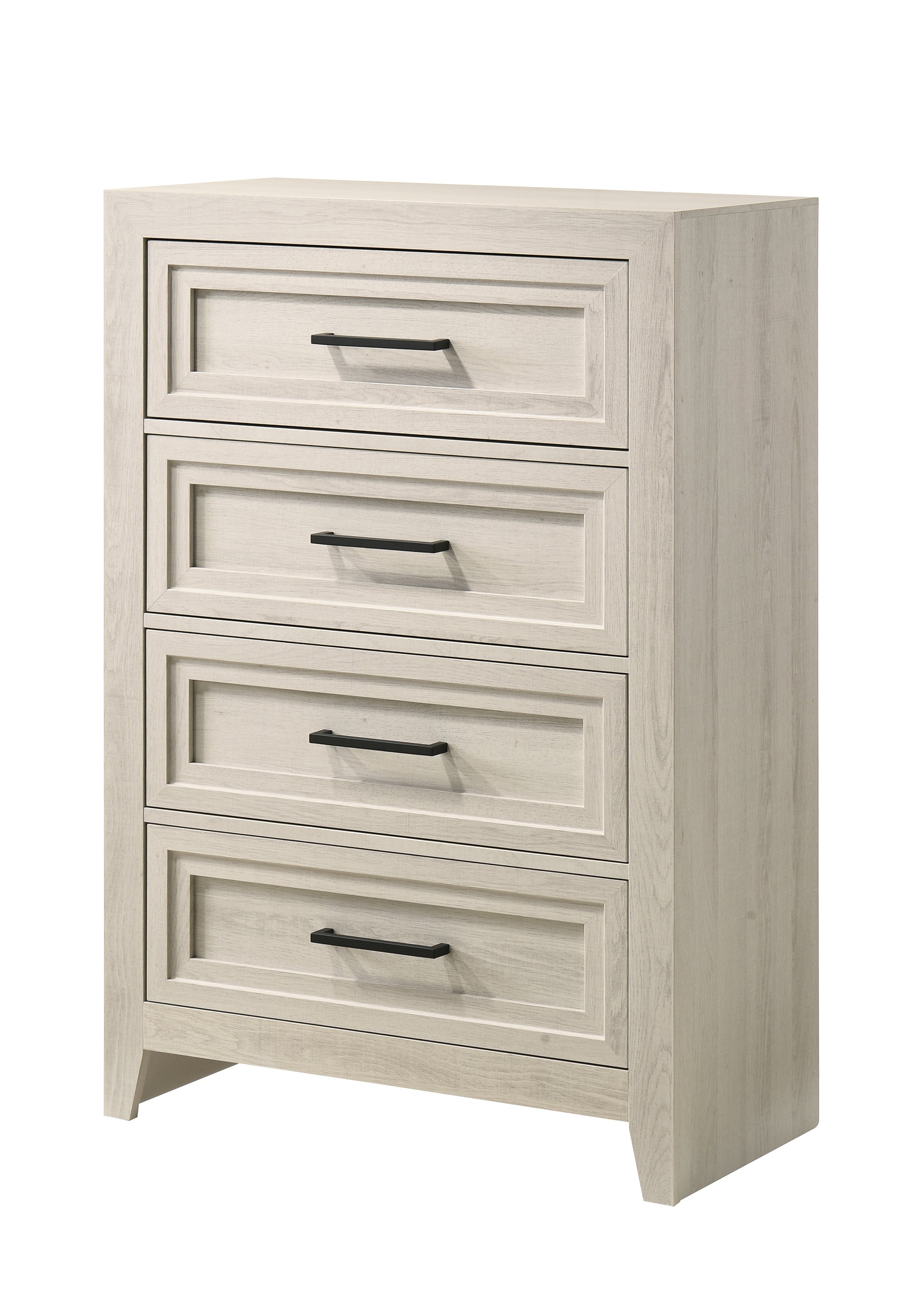Contemporary Off-White Geometric 4-Drawer Wooden Chest