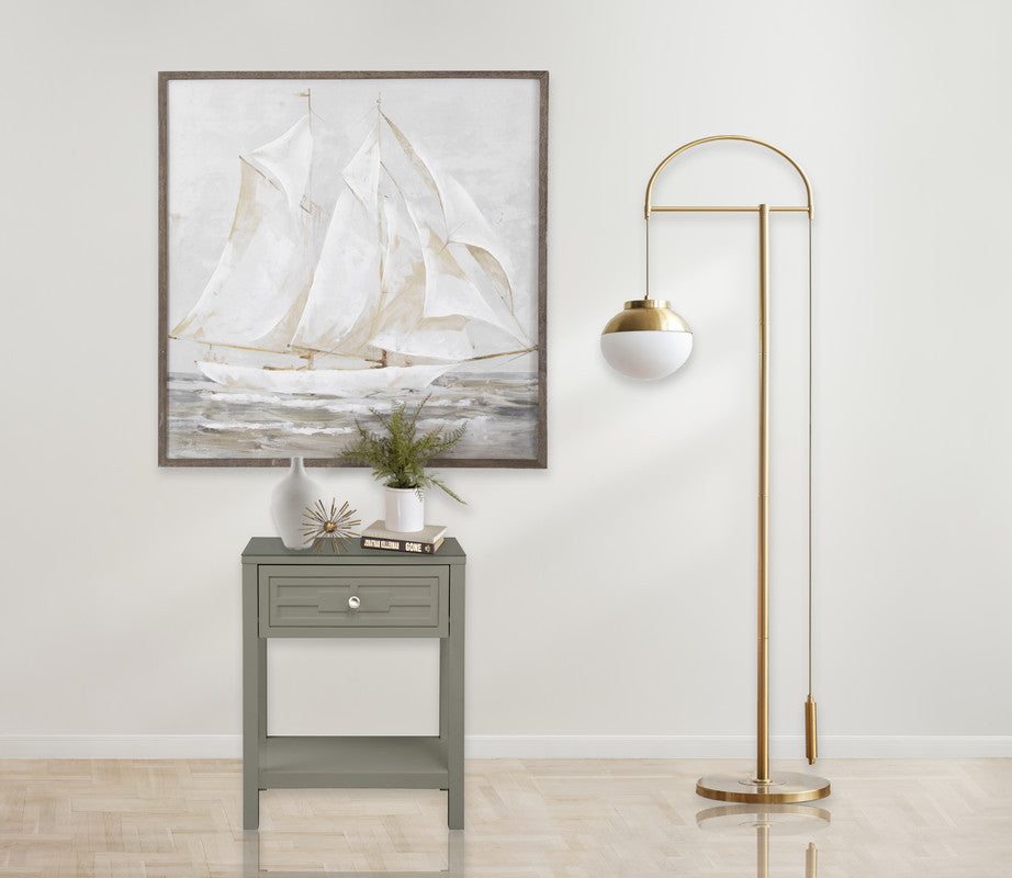 Dylan 23" Taupe Wooden End Side Table Nightstand Glass Top Drawer