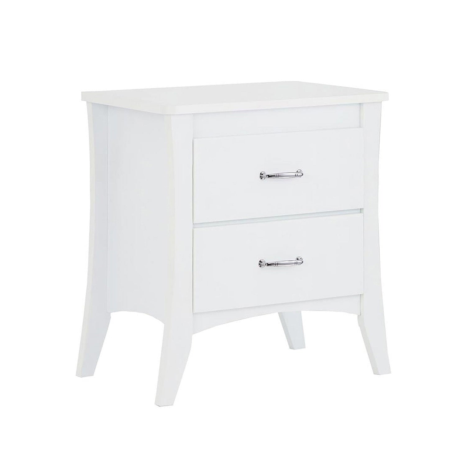 White MDF Nightstand with 2 Drawers - Modern Bedroom Storage