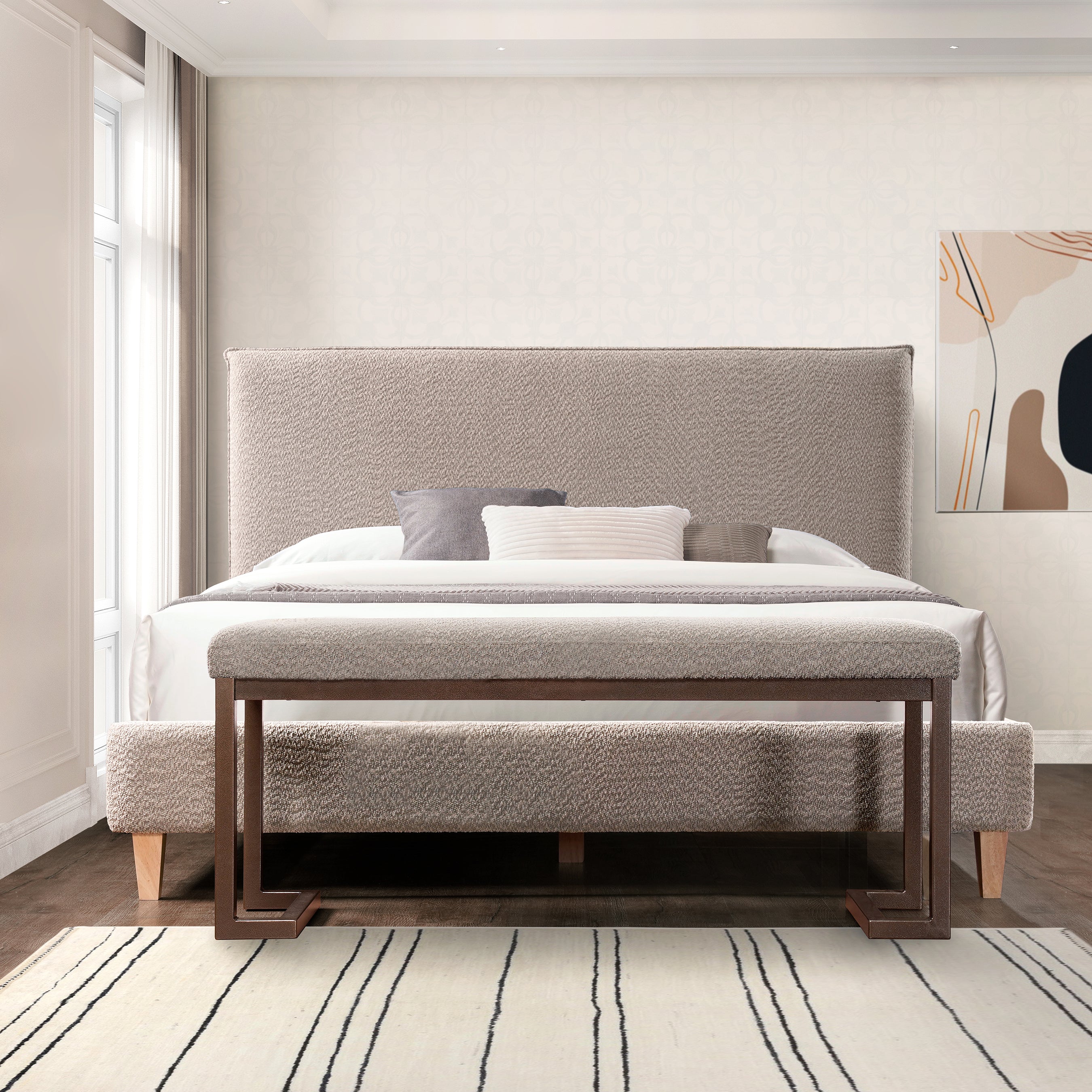 48" Modern Gray Upholstered Bench - Entryway & Bedroom