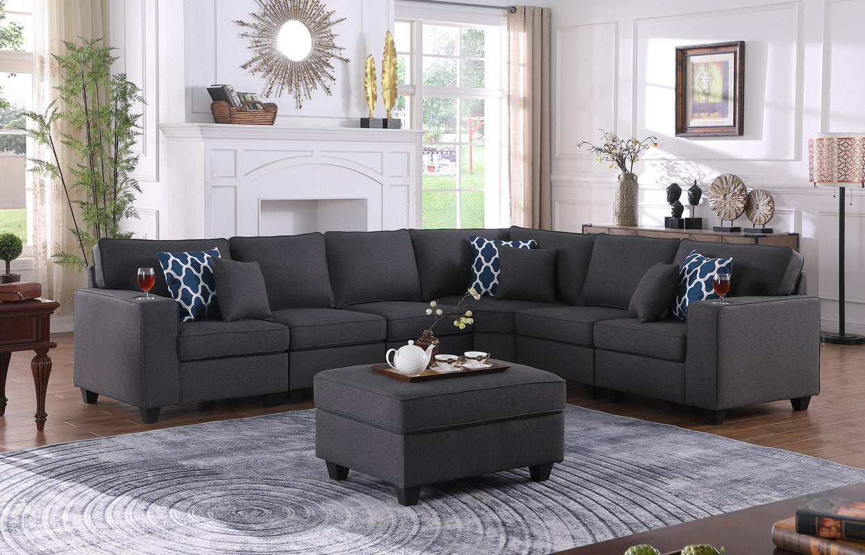 Cooper Dark Gray Linen 7Pc Reversible L-Shape Sectional