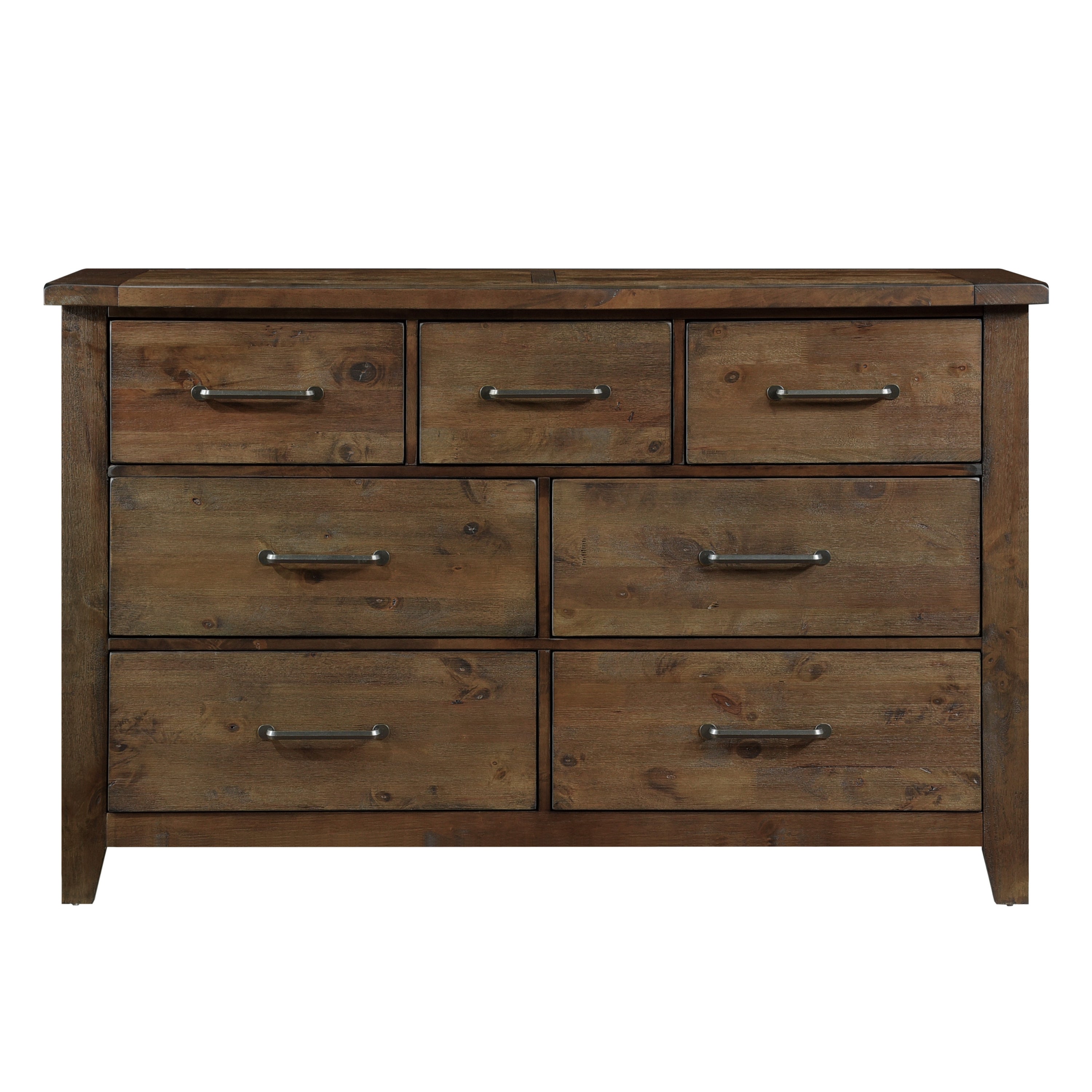 Classic Burnished Brown 7-Drawer Dresser - Solid Wood Rustic