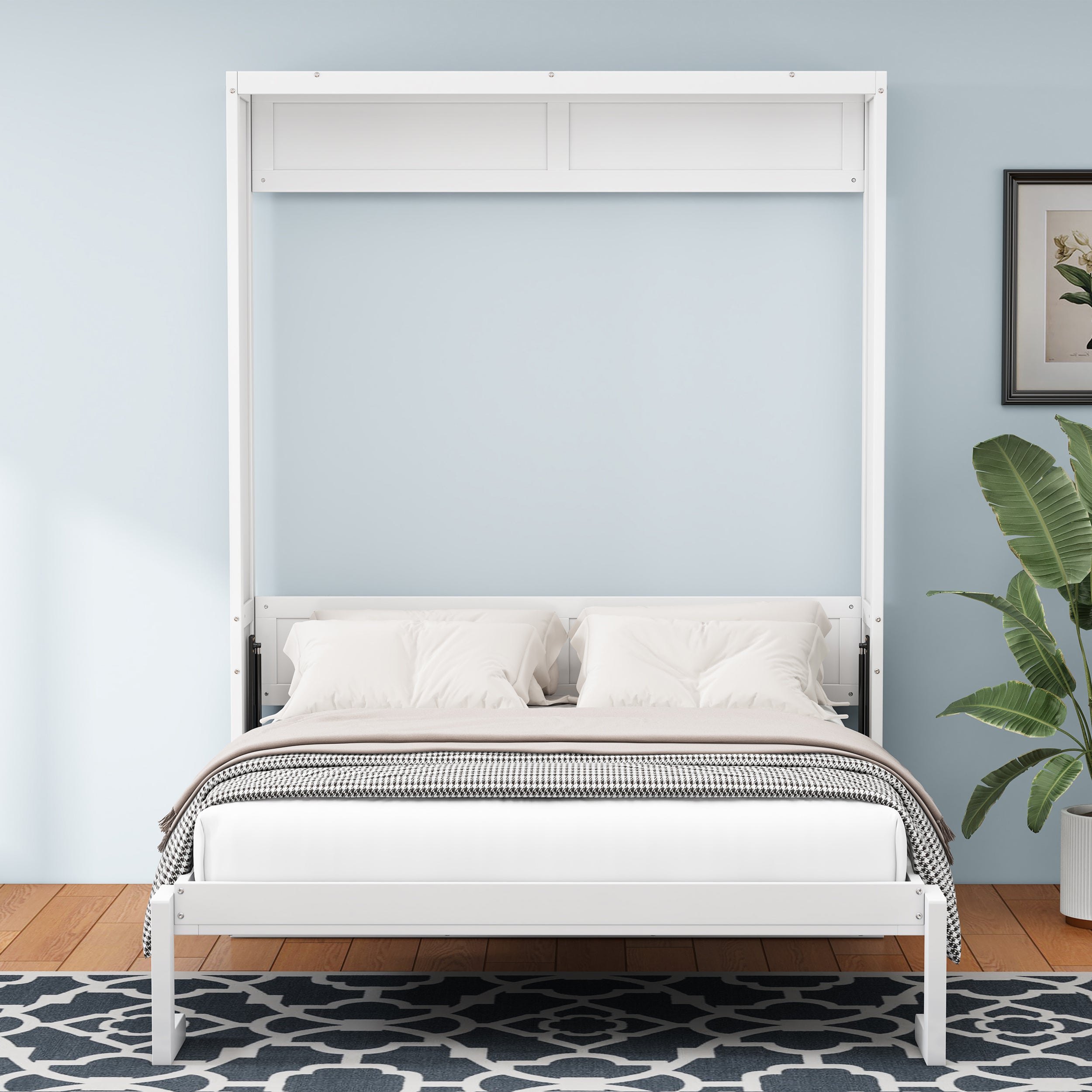 Full Size White Murphy Bed Desk Combo for Guest Room, Study, Office