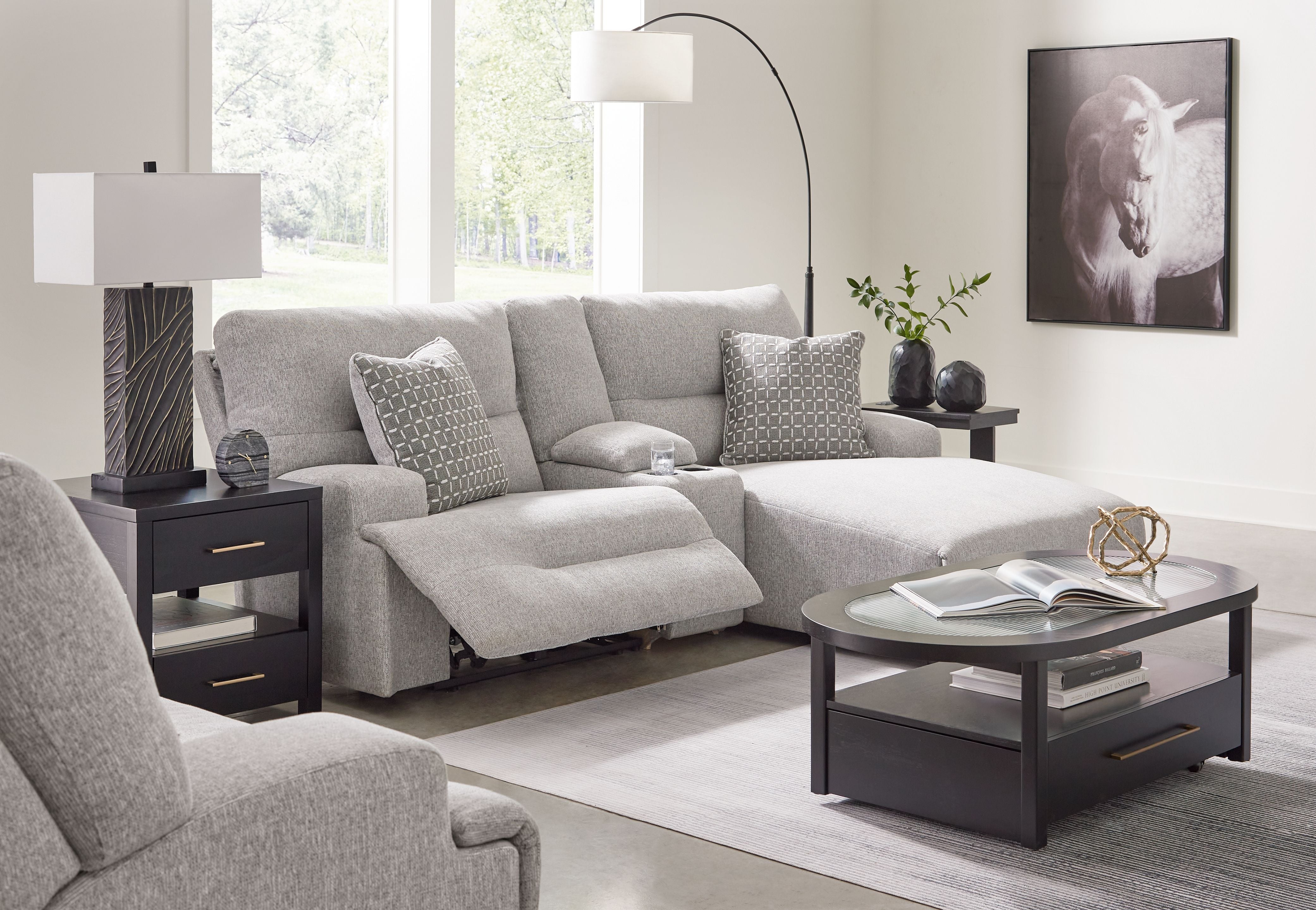 Acklen Place - 4 Pc. - 3-Piece Power Reclining Sectional Sofa With Raf Chaise, Wide Seat Power Recliner - Pewter