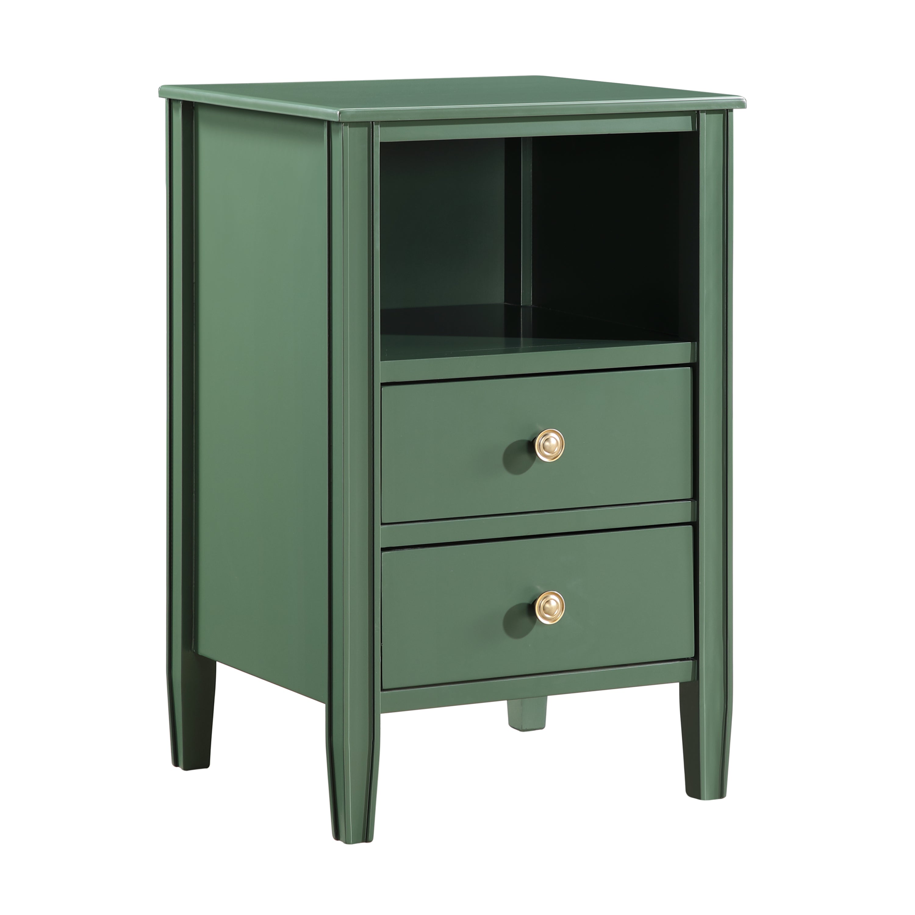 Winston Vintage Green 2-Drawer Nightstand w/ Gold Knobs & Fluted Legs