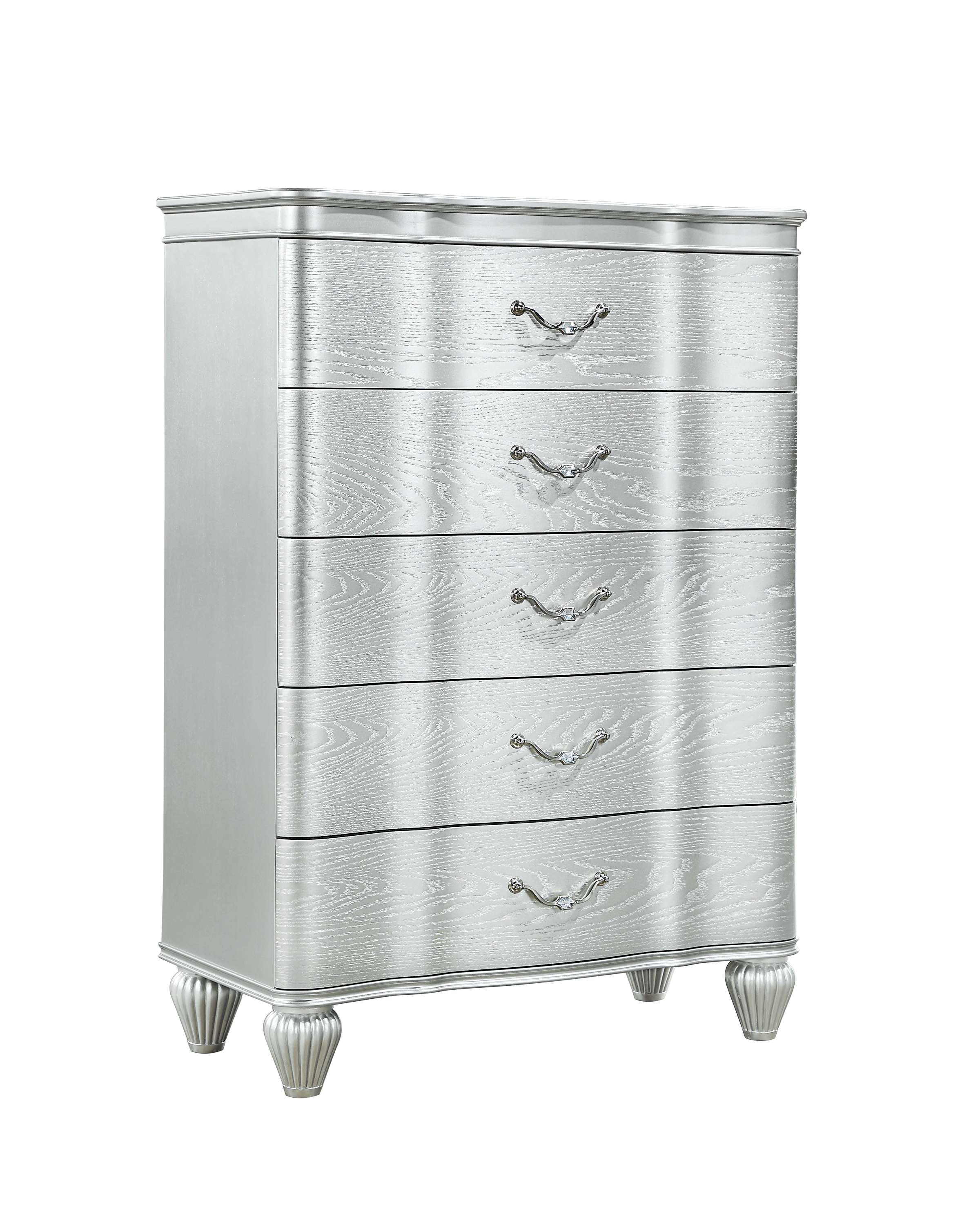 Landmark Traditional Silver Wood 5-Drawer Chest - Metal Pulls
