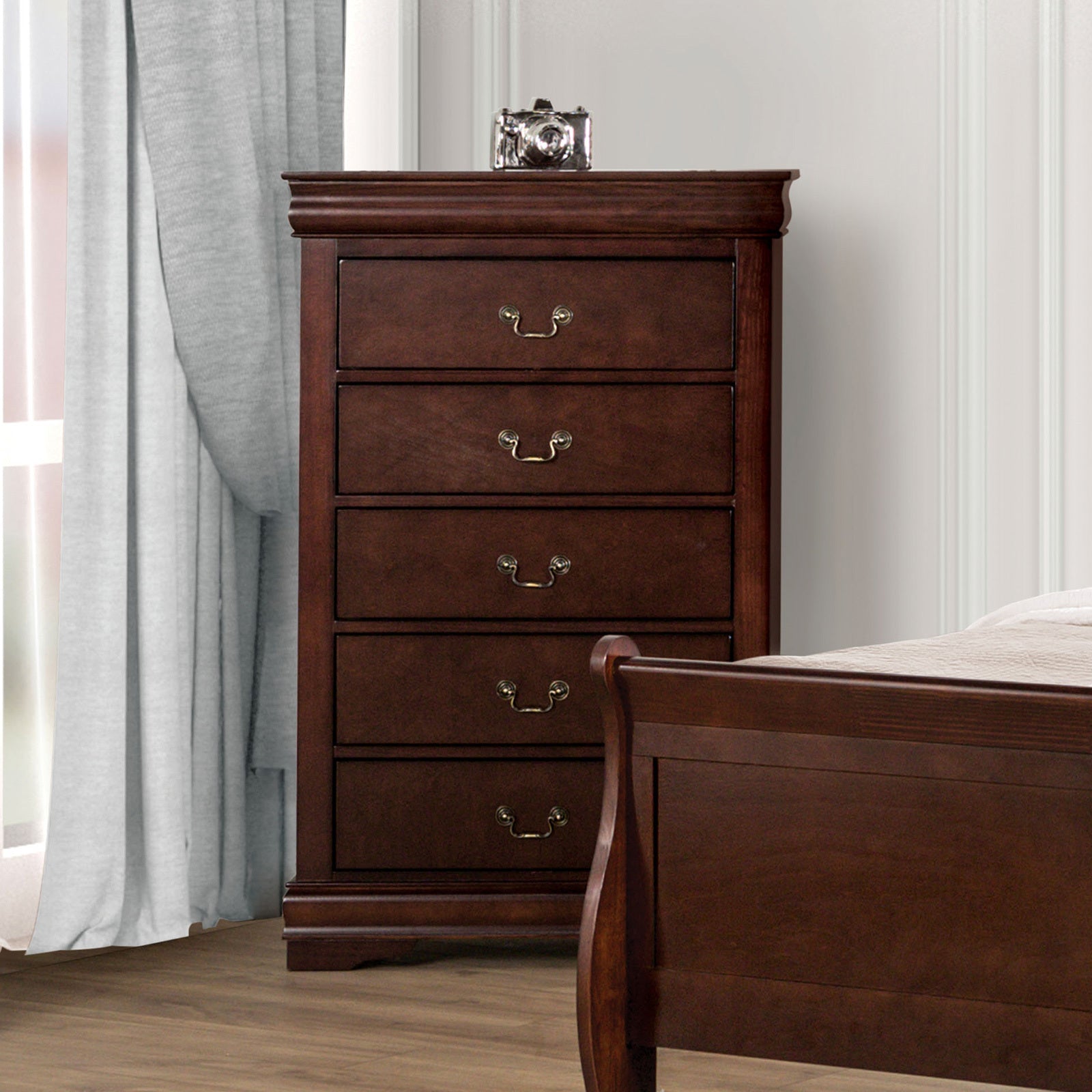 Dark Cherry Transitional Chest with Dovetail Drawers