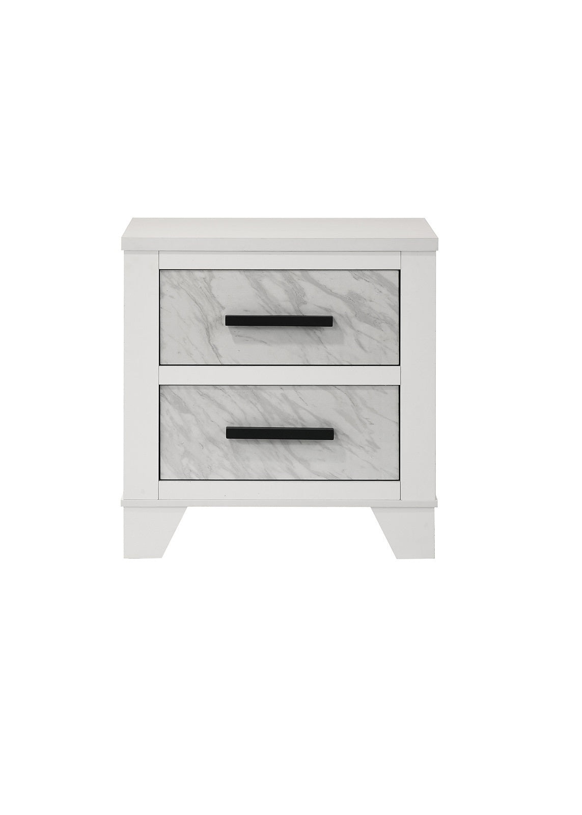 White Nightstand, Faux Marble Top, Black Pulls Bedside Table, Bedroom