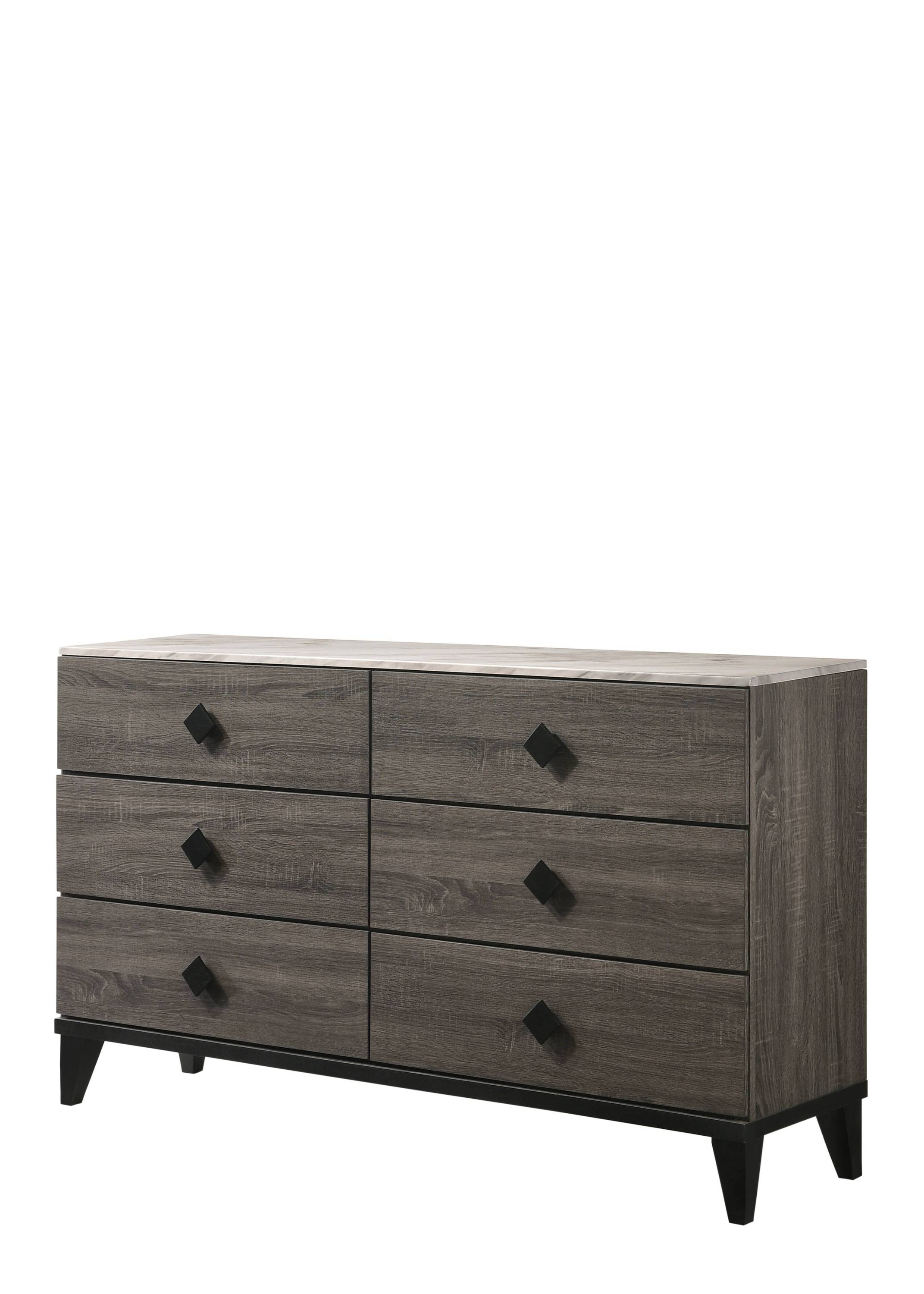 Avantika Faux Marble Top Rustic Gray Oak Dresser