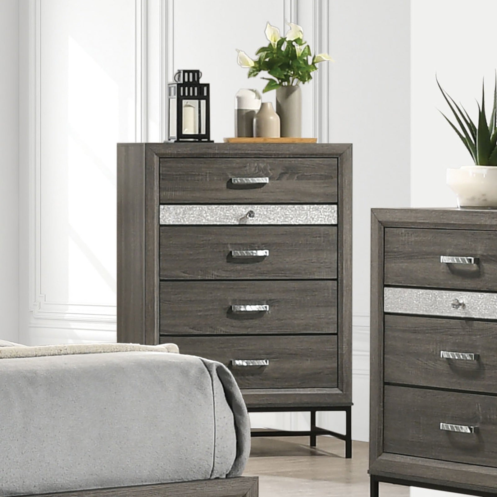 Contemporary Gray 4-Drawer Chest | Metal Legs Bedroom