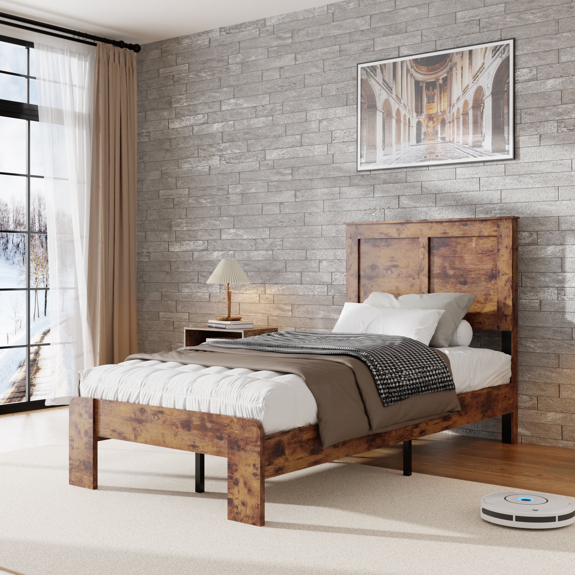 Twin Wooden Platform Bed Frame: No Noise, Storage, Easy Assemble