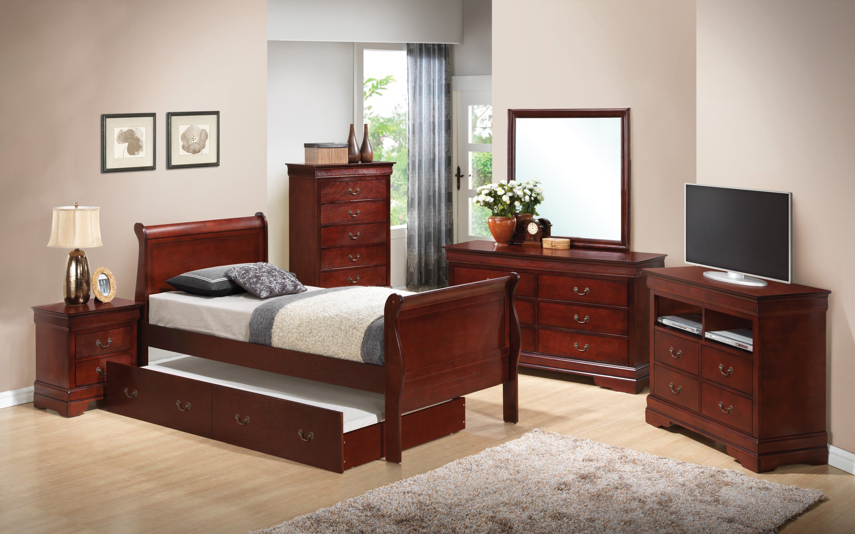 Classic Cherry Twin Bed with Storage | Compact & Stylish