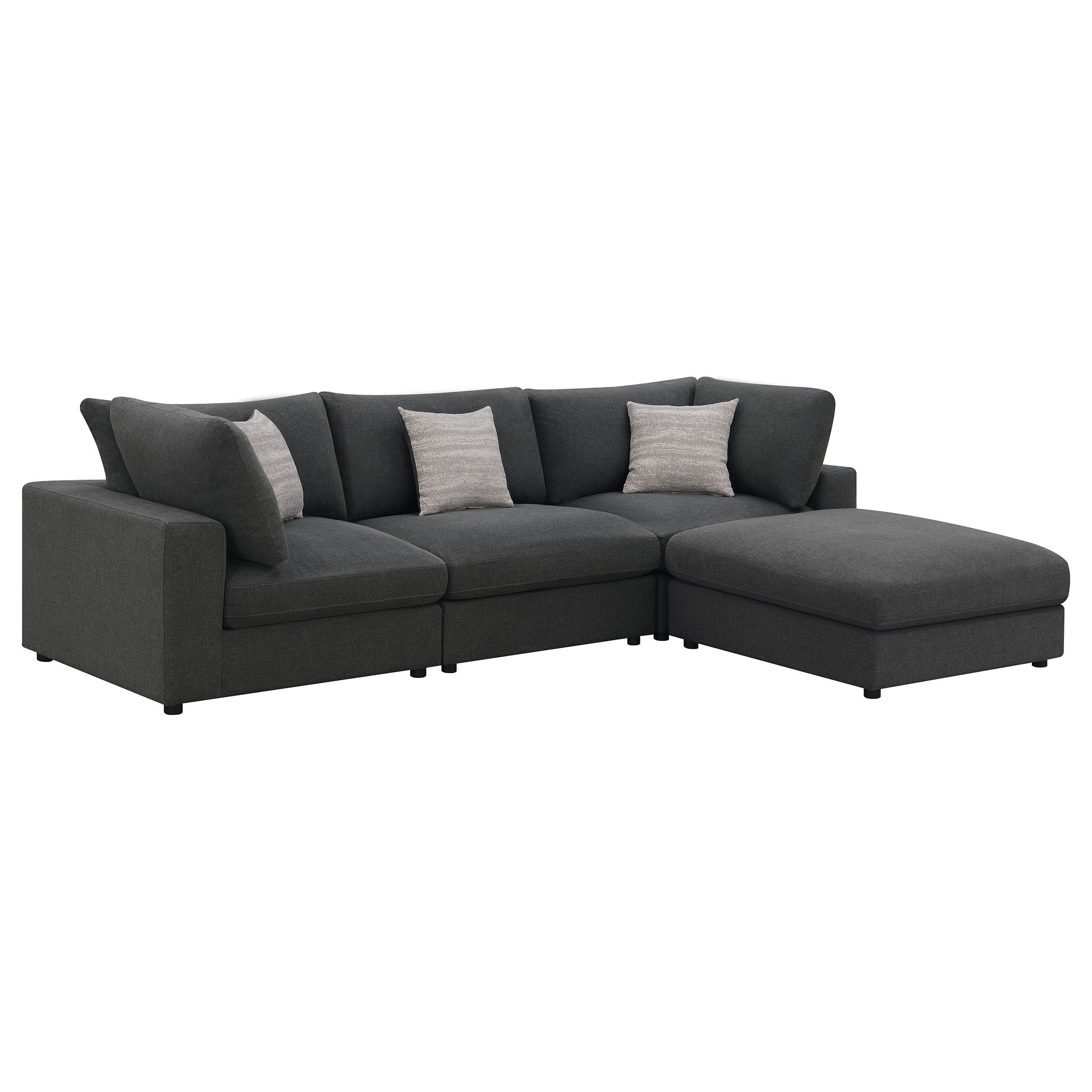 Rhette Charcoal 4-Pc Upholstered Sectional Sofa + Ottoman