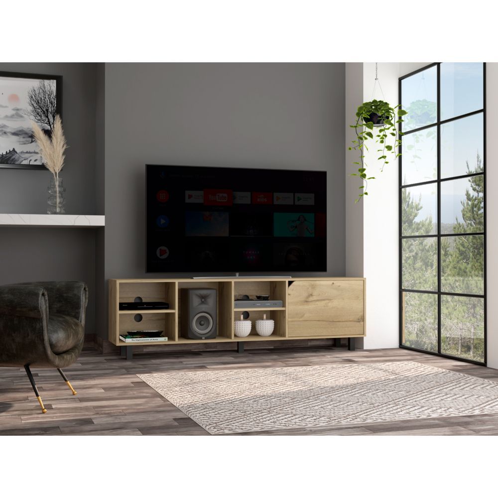 Native TV Stand for 70" TVs, 4 Open Shelves, 5 Legs