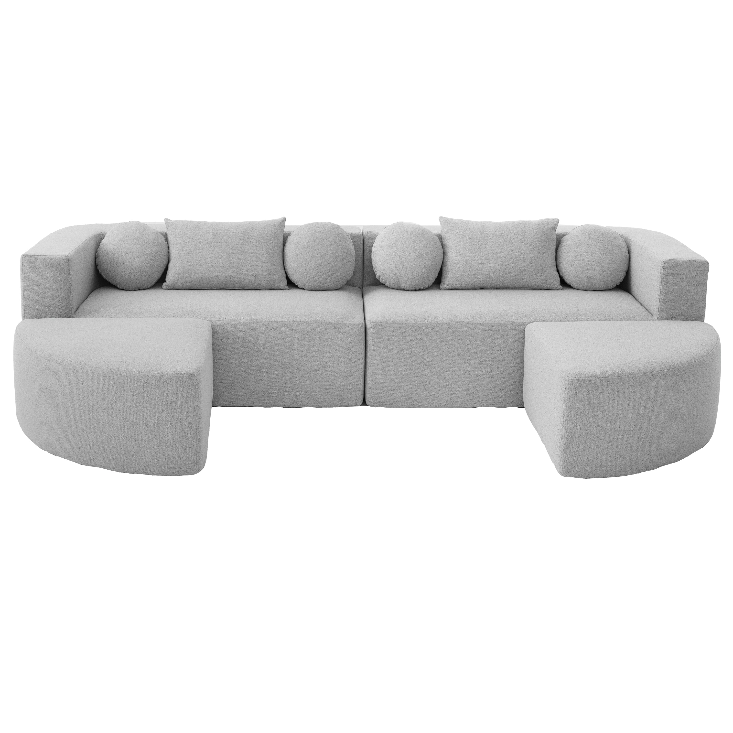 Modular Sectional Sofa Deep Seating Curved Boucle Grey