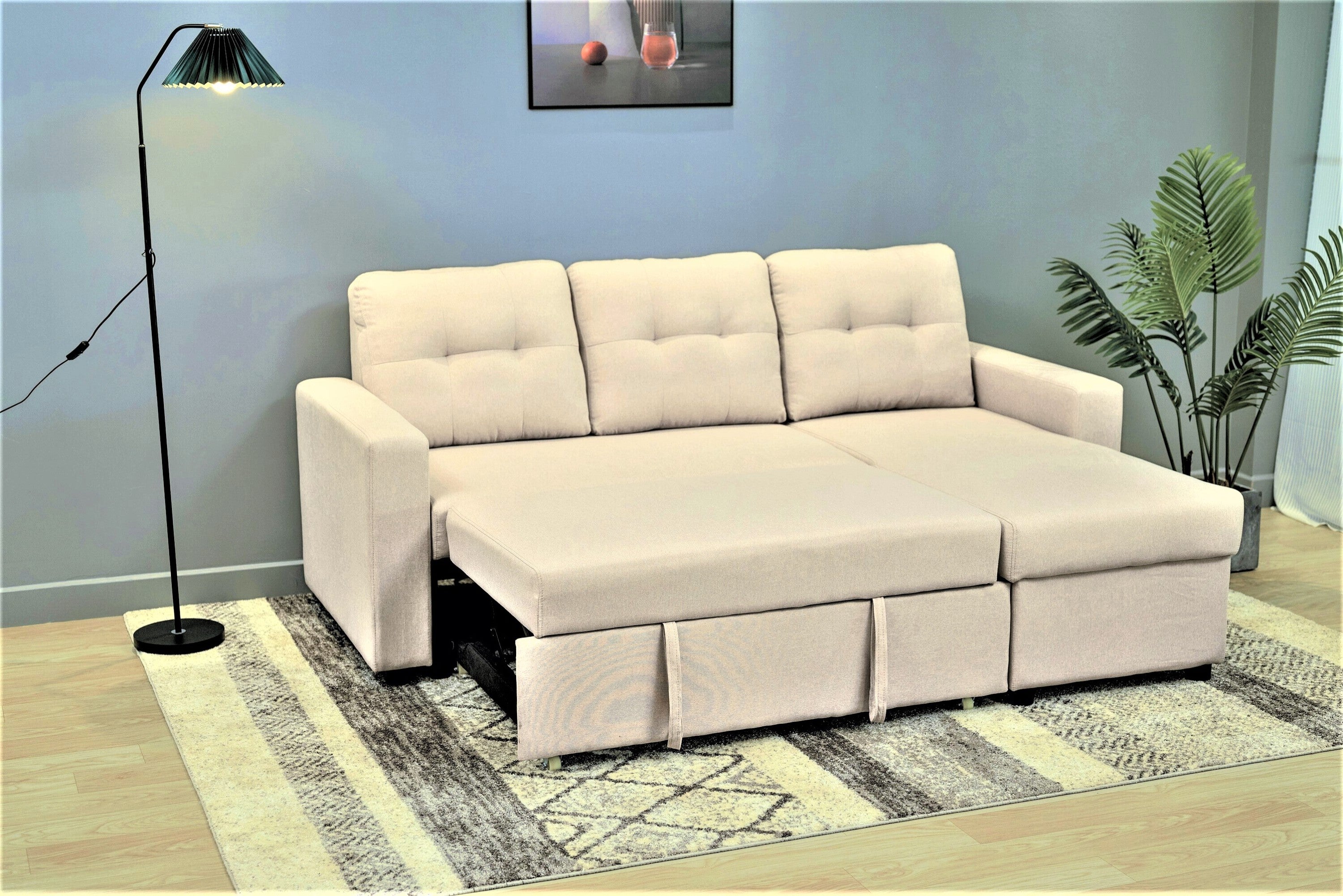 Beige L-Shaped Sectional Sleeper Sofa for Small Spaces