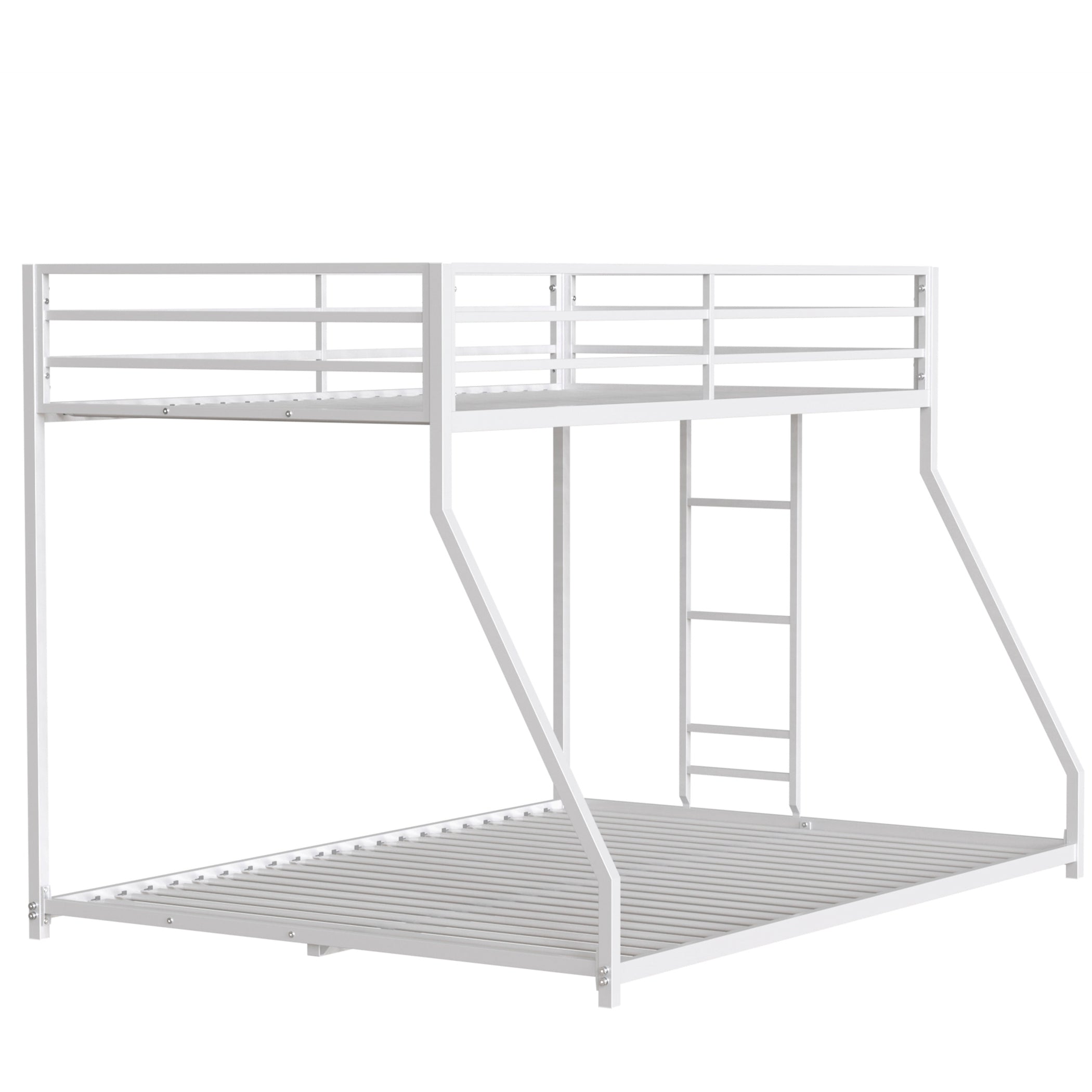 White Metal Twin Over Full Bunk Bed with Ladder