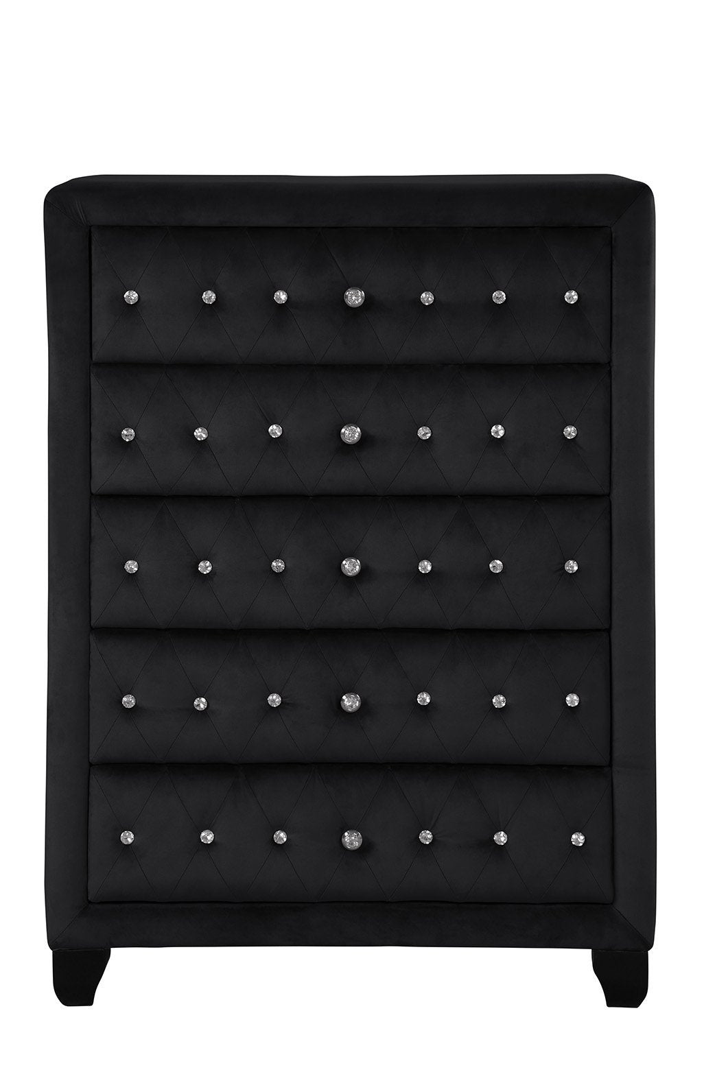 Sophia Modern Black Velvet Crystal Tufted 5-Drawer Chest