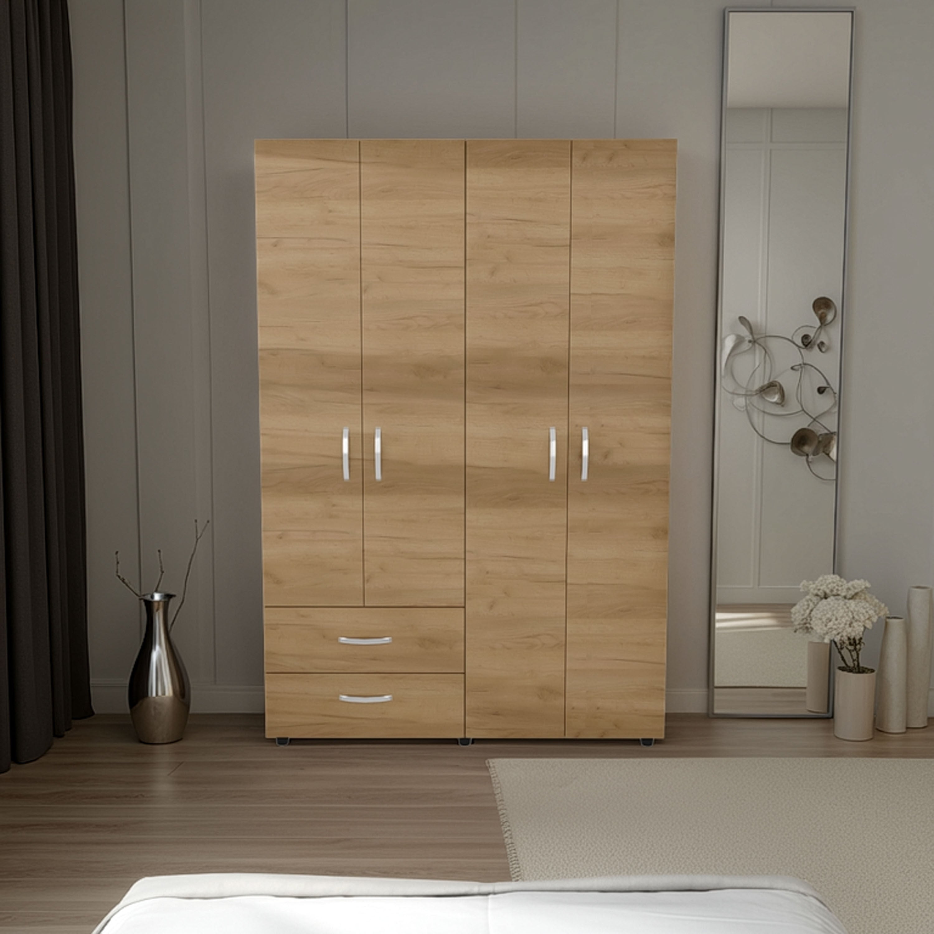 Ankora Armoire: 4 Doors, 2 Drawers, Rods Storage Cabinet