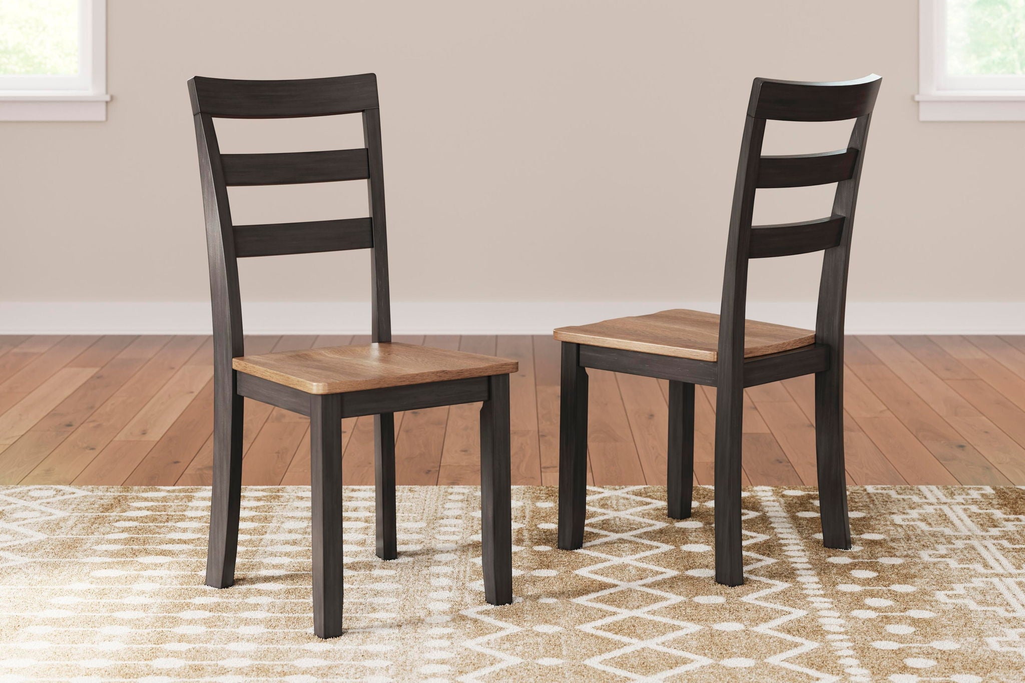 Dark brown dining side chair set of 2 with slatted back and square wood seat