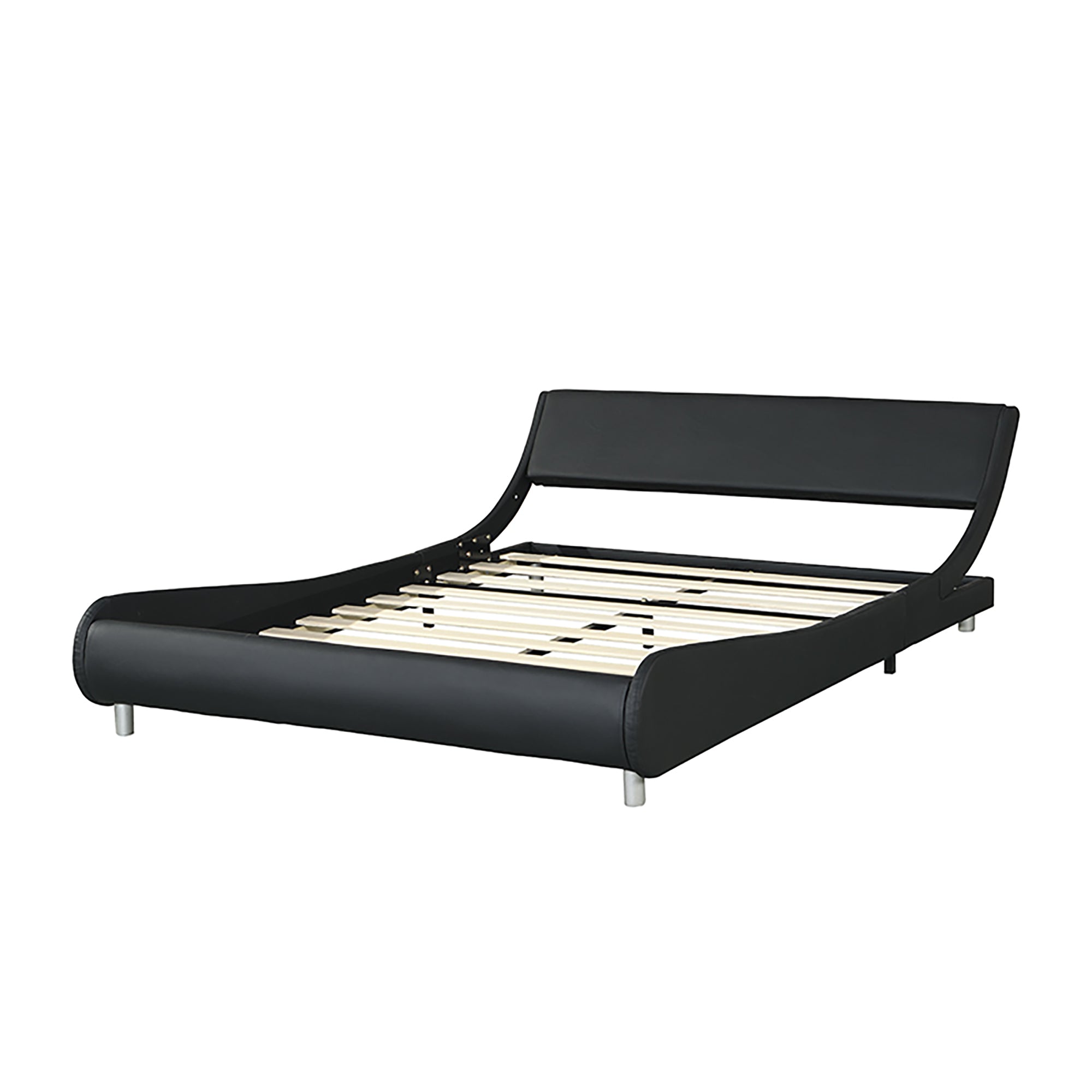 Queen Black Faux Leather Platform Bed Frame with LED Curved Design