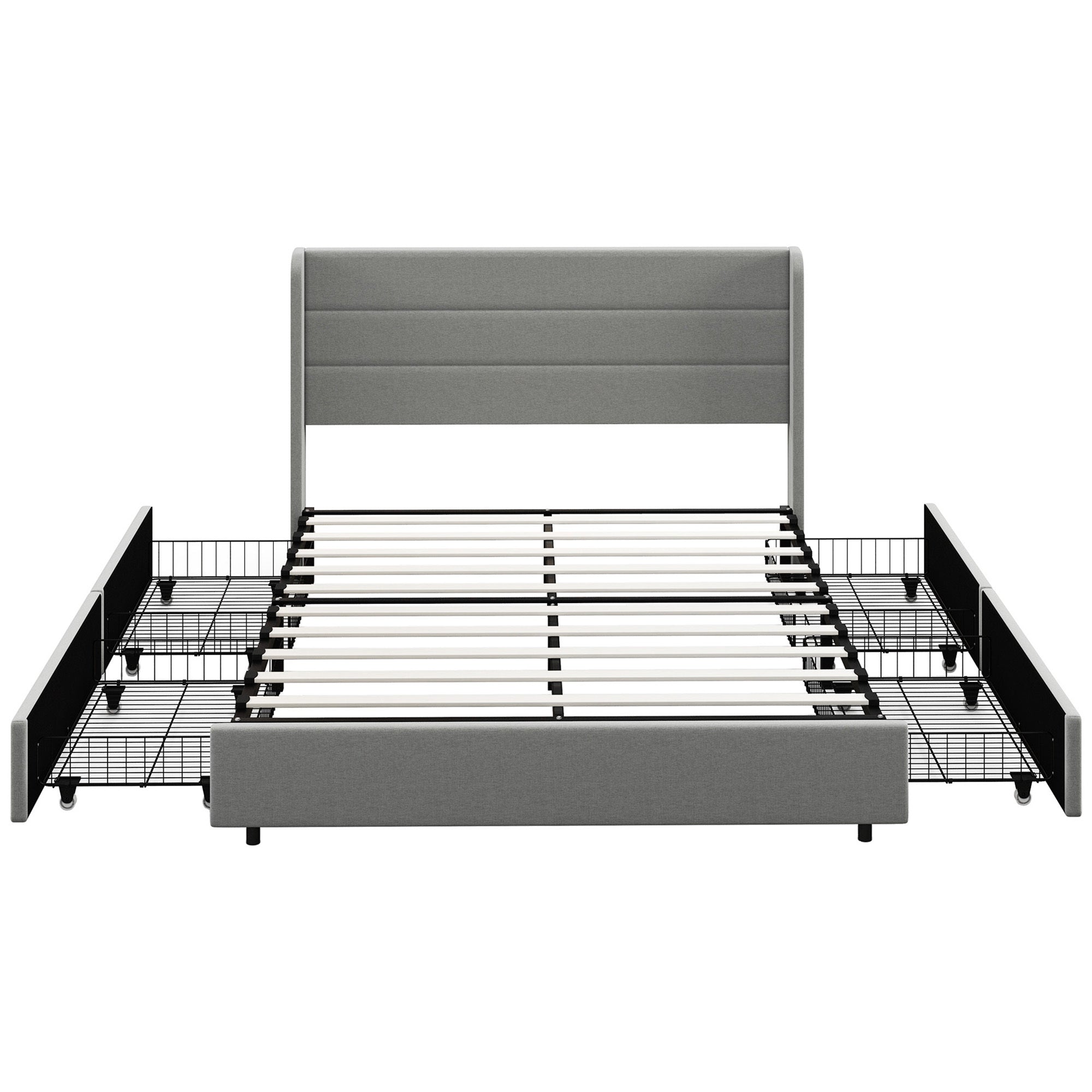 HOMCOM Queen Upholstered Platform Bed w/Storage, Headboard, Gray
