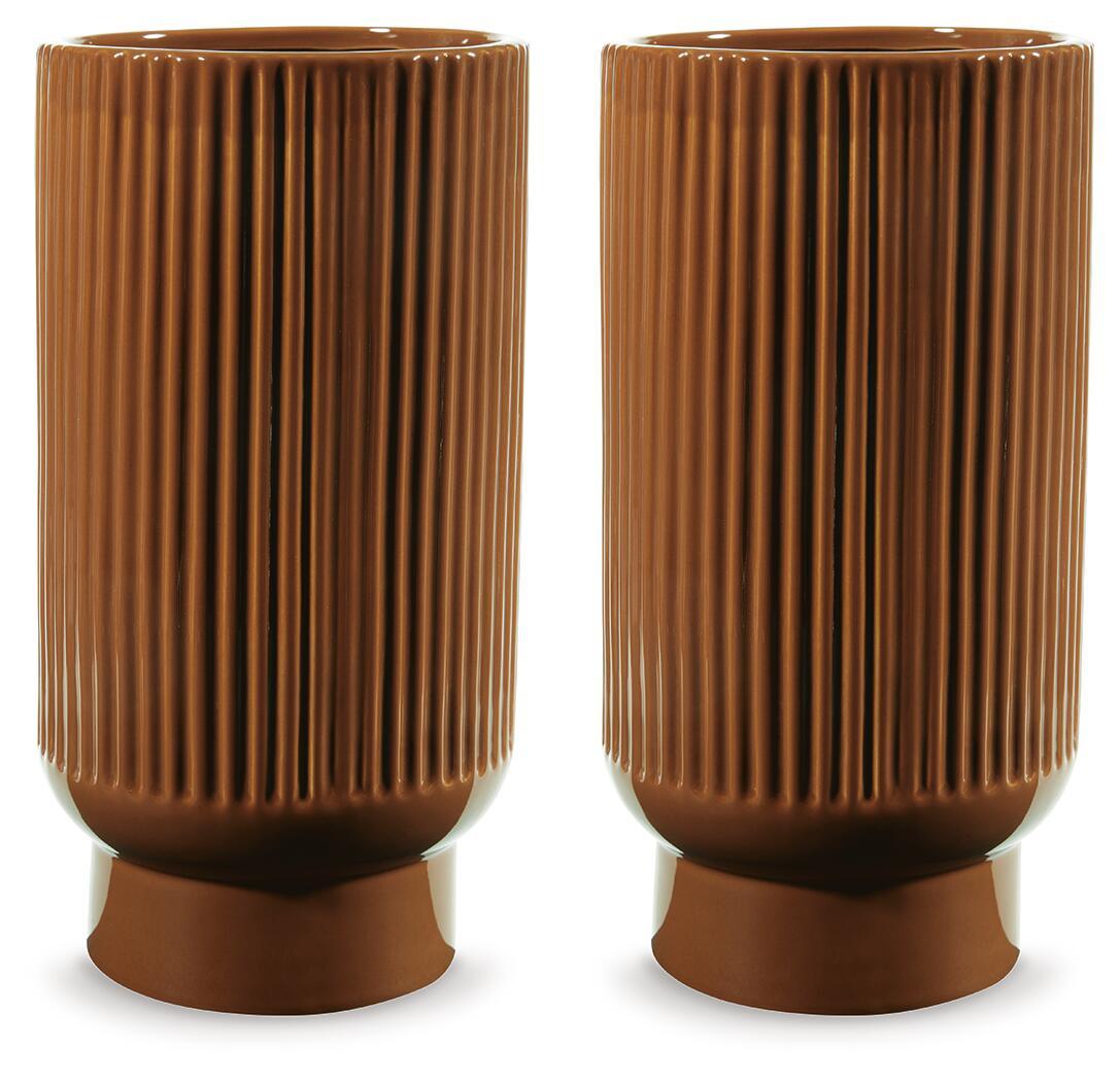 Avalyah dark brown fluted vase set of 2, tall ribbed cylinder with wide foot