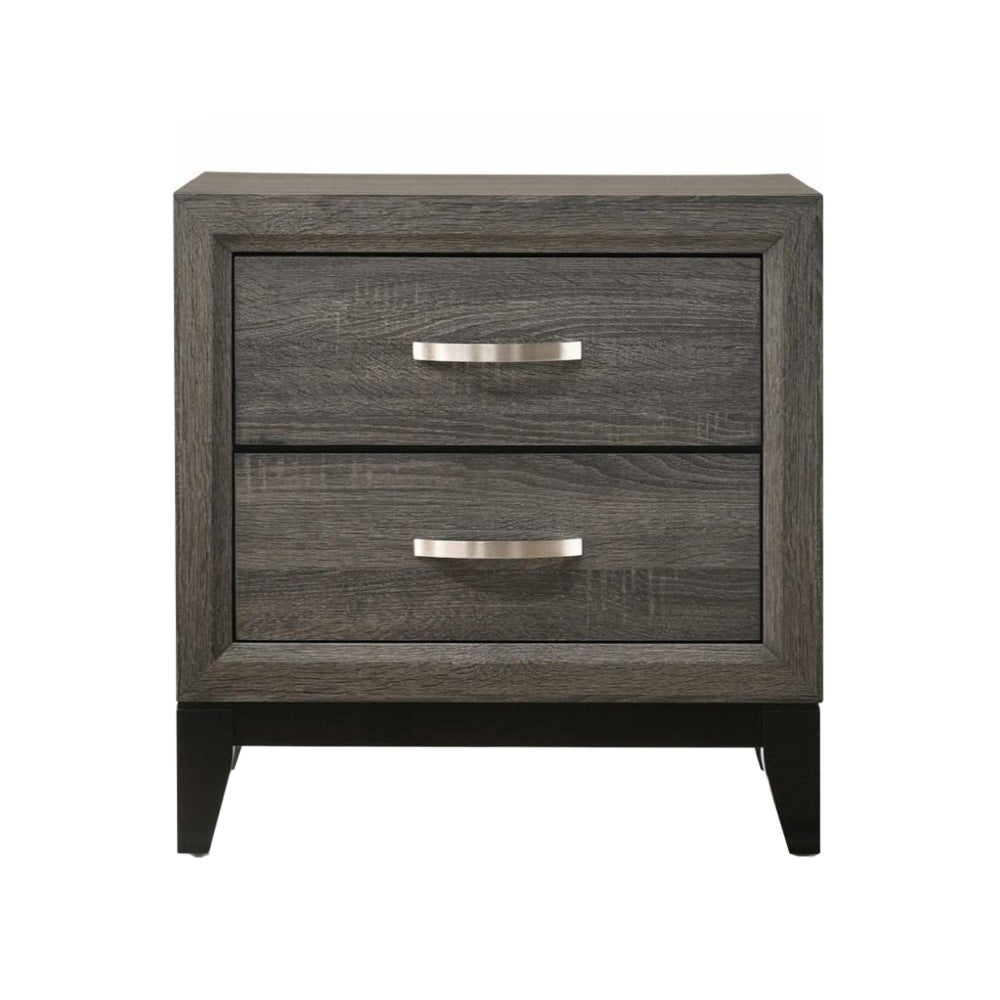Weathered Gray Wooden Nightstand with 2 Drawers