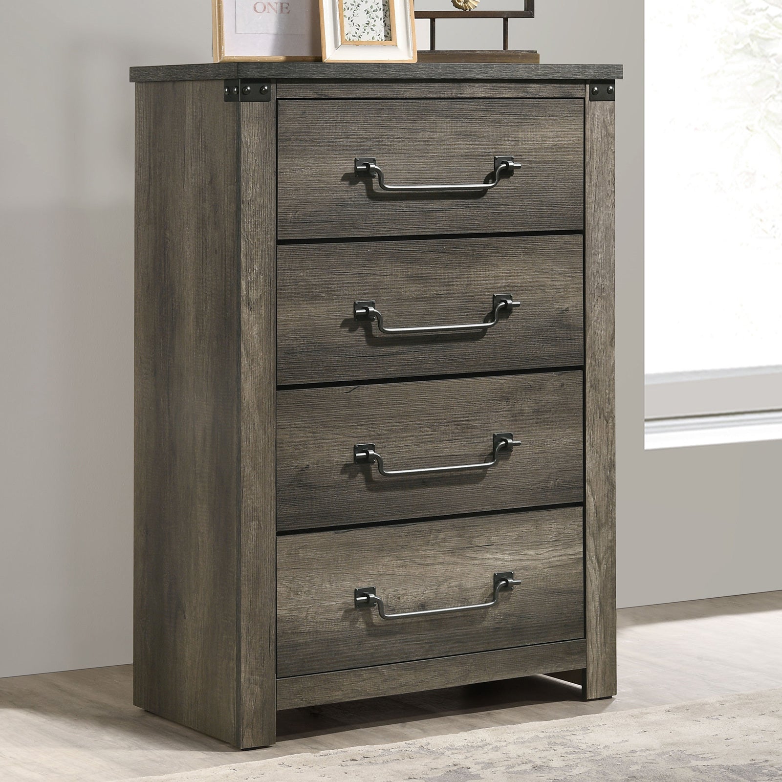 Rustic Farmhouse Chest with Dovetail Drawers & Antique Brass