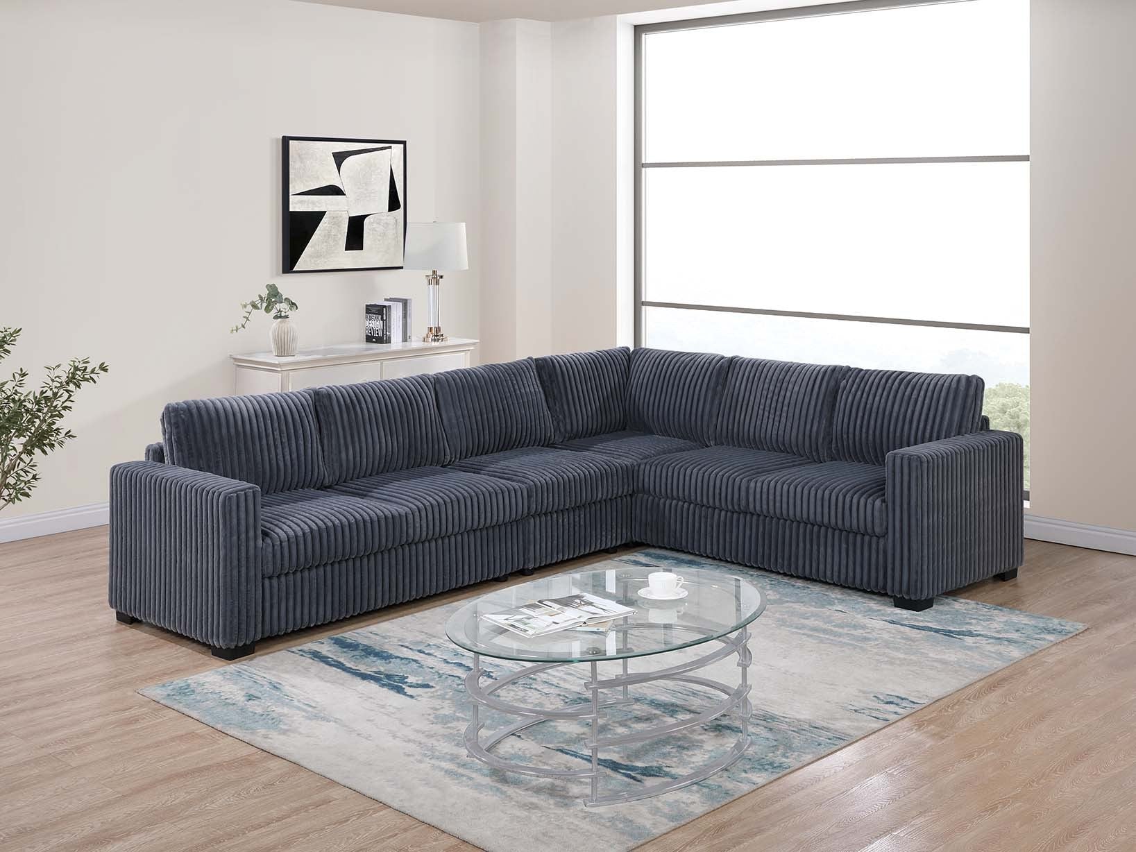 Elegant Dark Gray Corduroy L-Shaped 4-Pc Sectional Sofa Set
