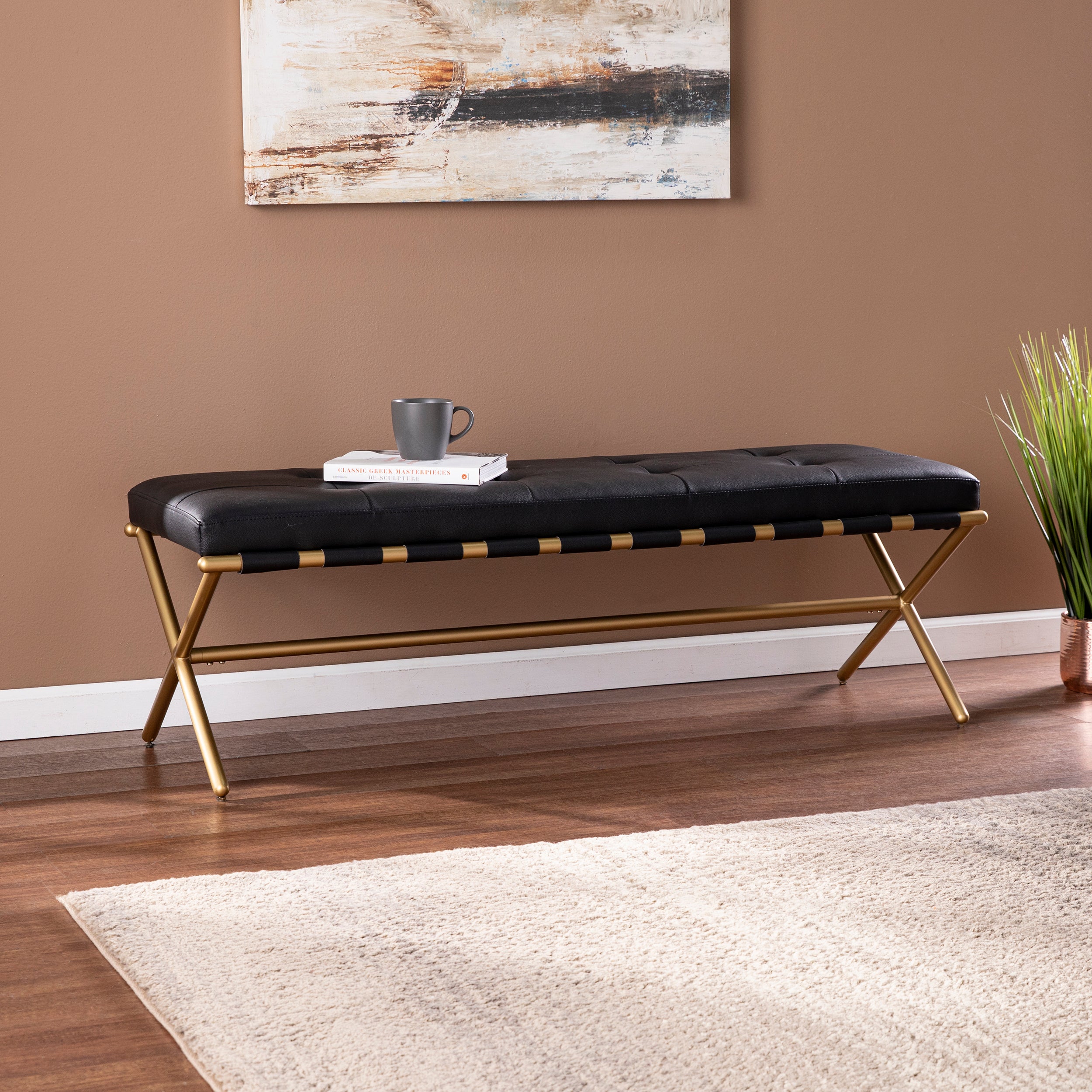 Clairvoix Faux Leather Bench - Modern & Durable Entryway Seating