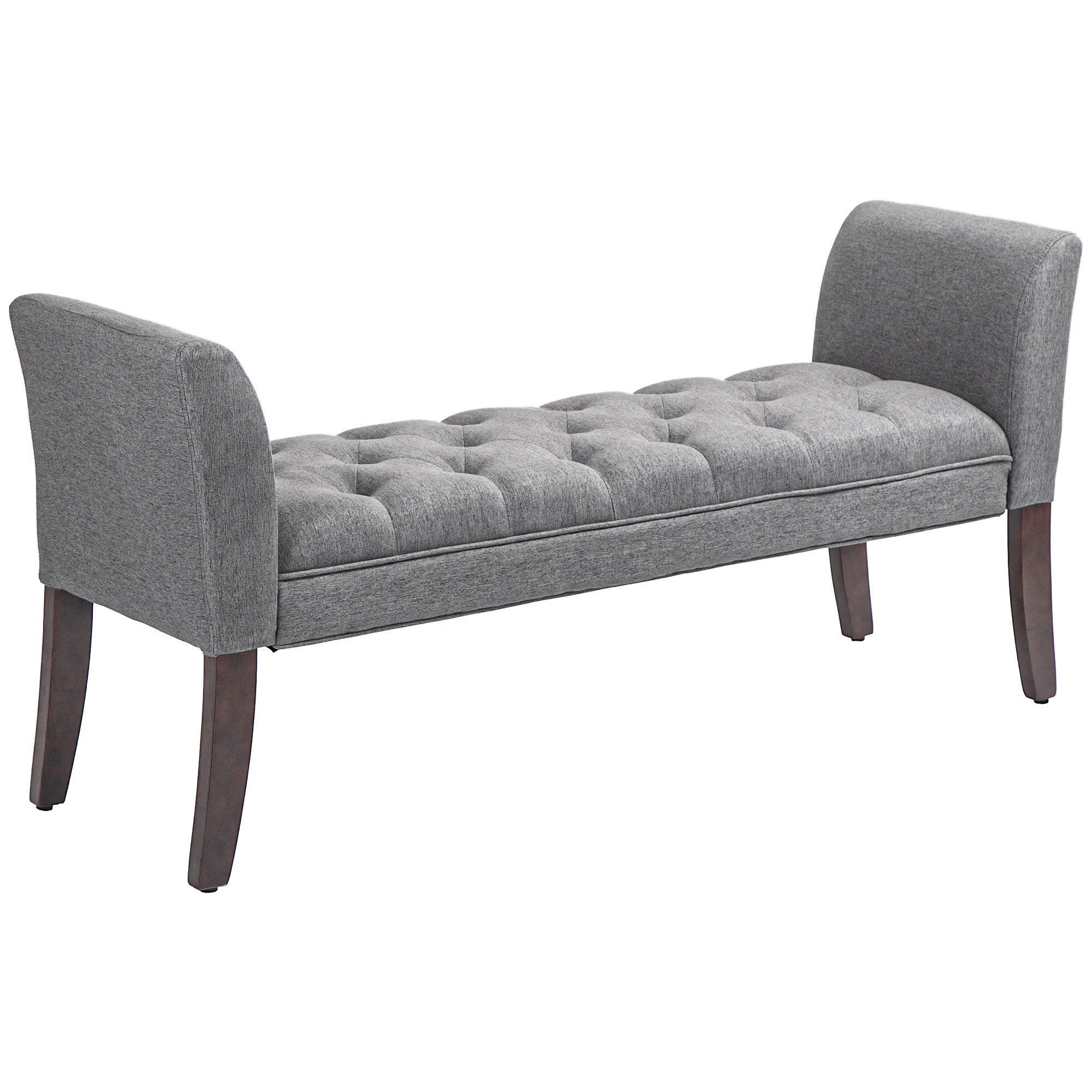 HOMCOM Dark Gray Tufted End of Bed Bench with Arms