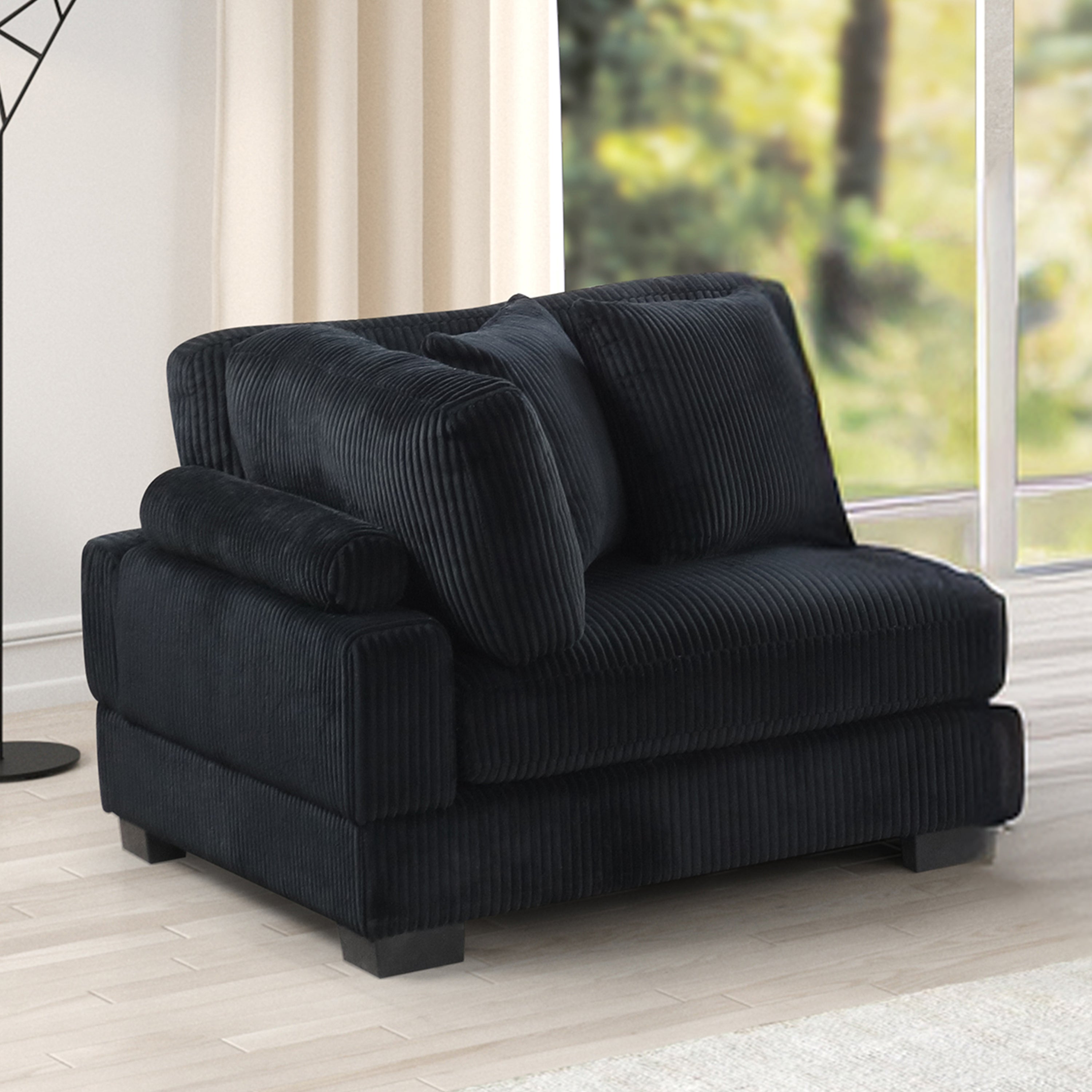 Bentley Modern Black Corduroy Upholstered Corner Wedge Sofa