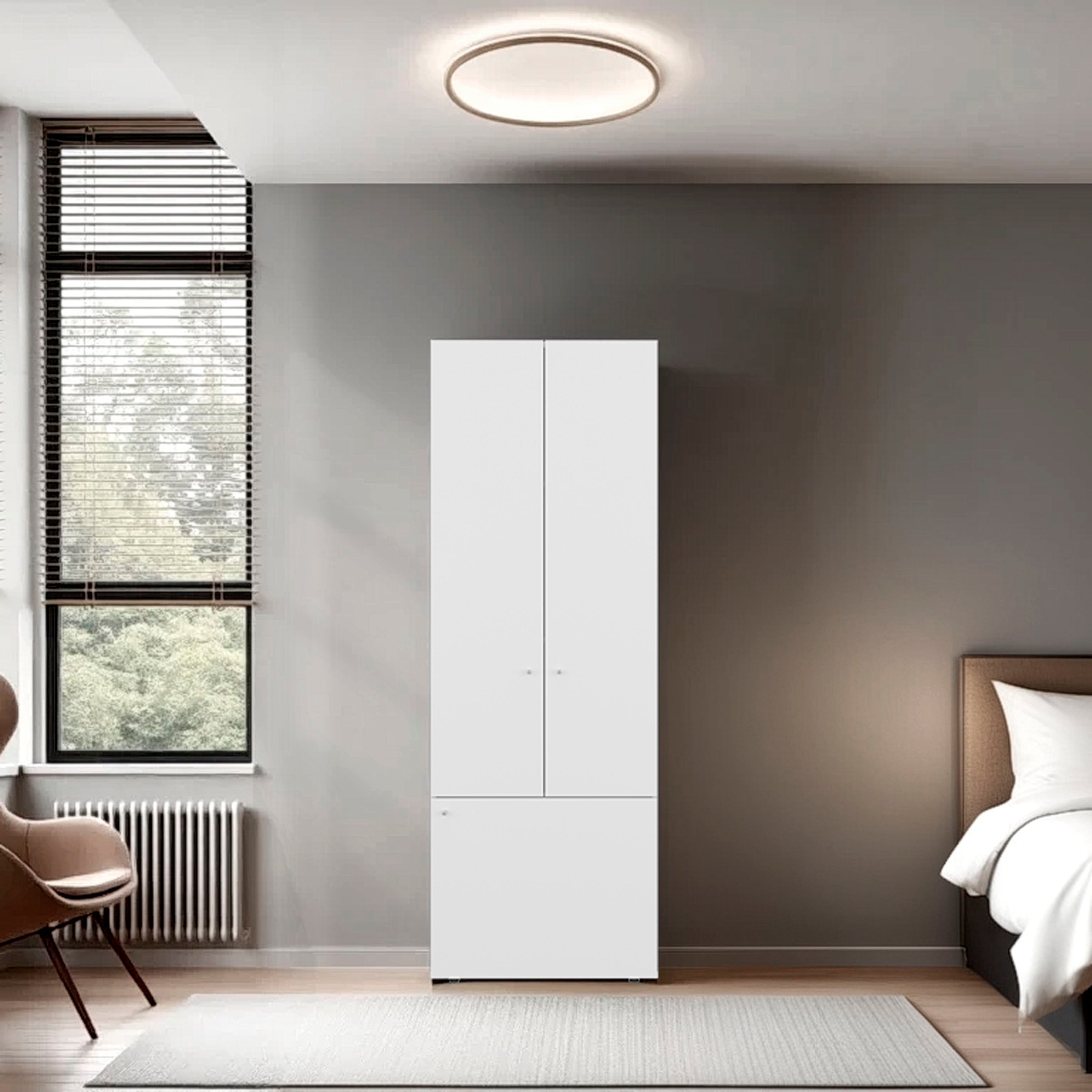 Tolleson White 3-Door Tall Wardrobe Cabinet with 4 Shelves