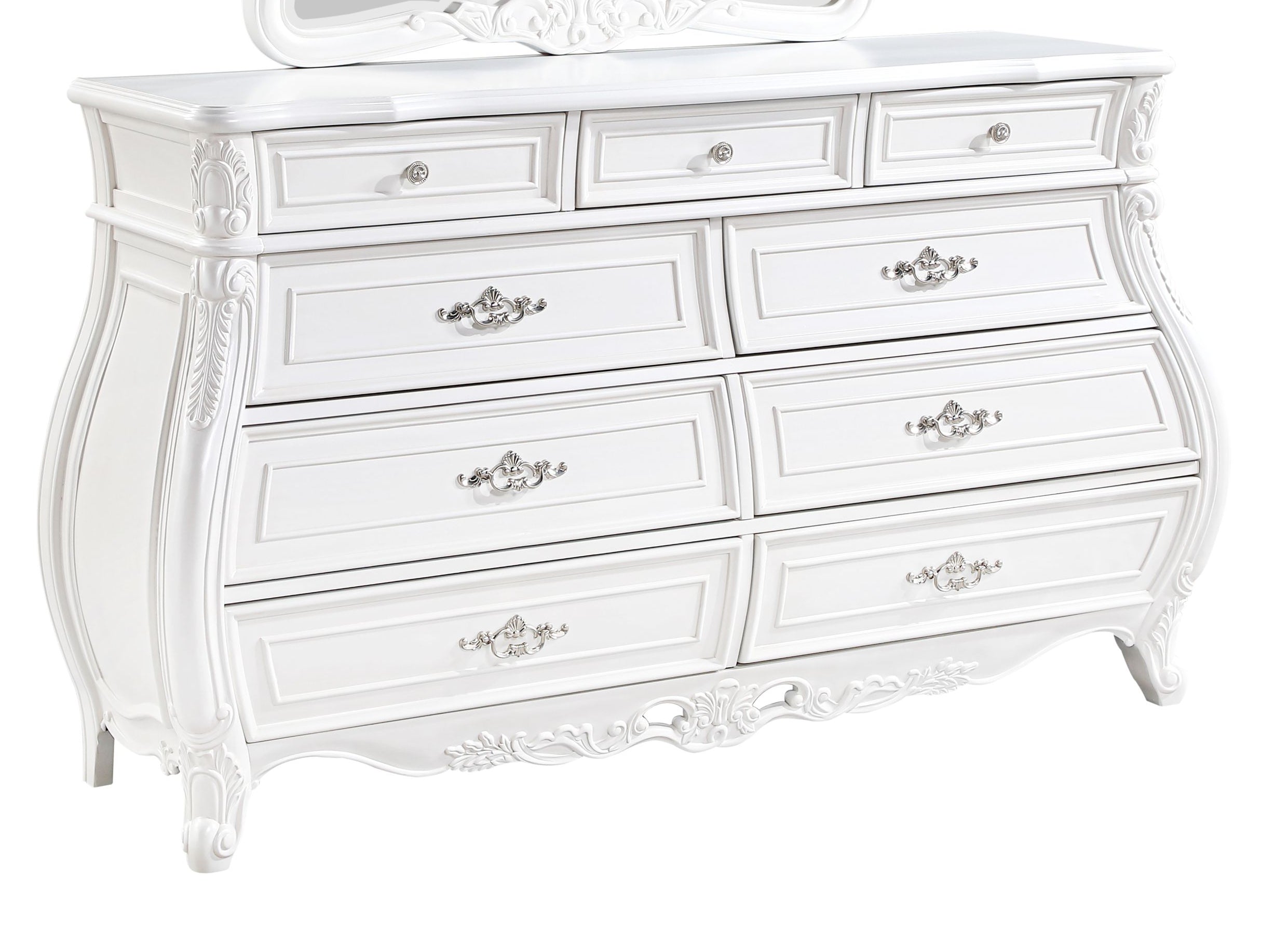 Modern Opulence 9-Drawer Wood Dresser - Pearl White Finish