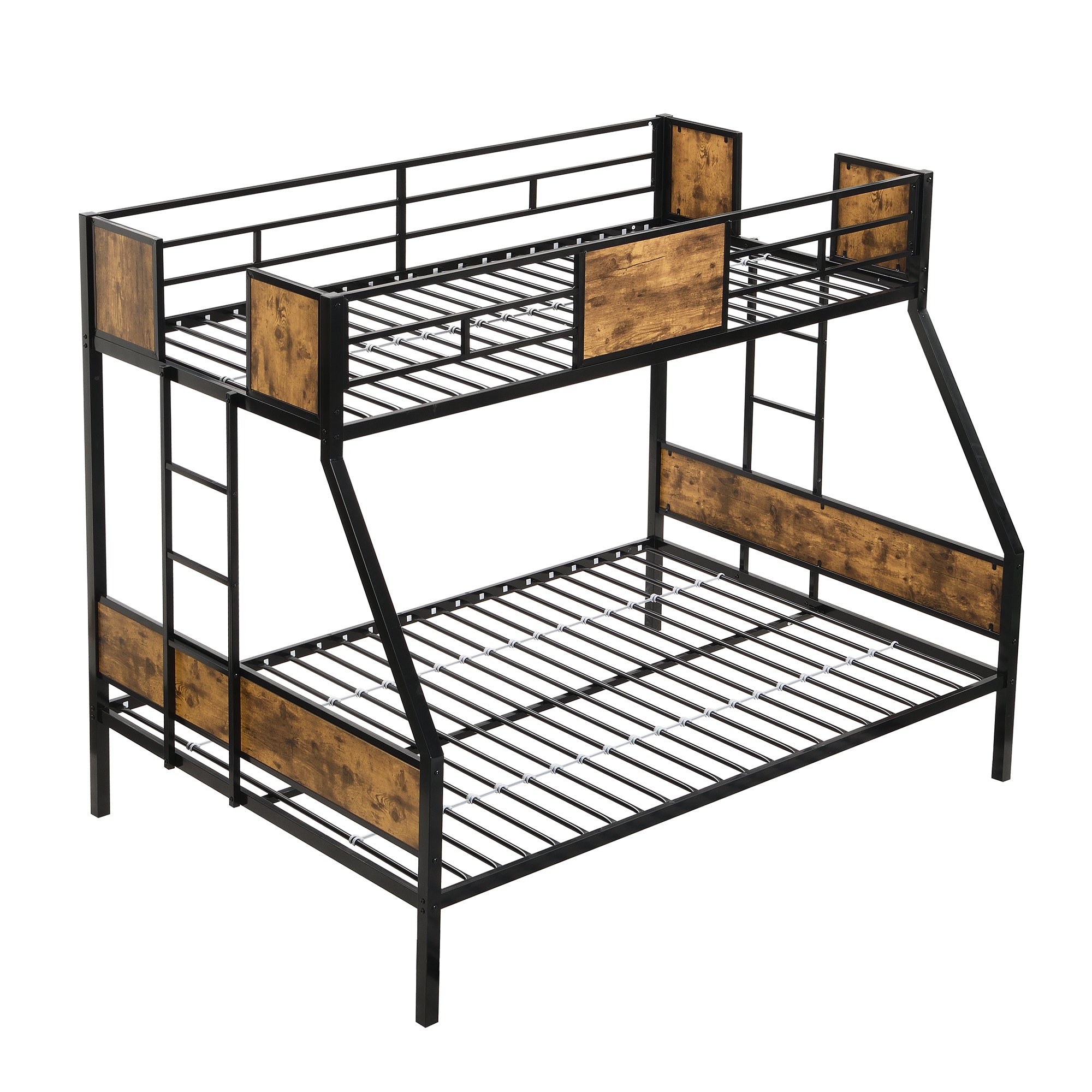 Twin Over Full Metal Bunk Bed w/ Ladder, Guardrail & No Box Spring