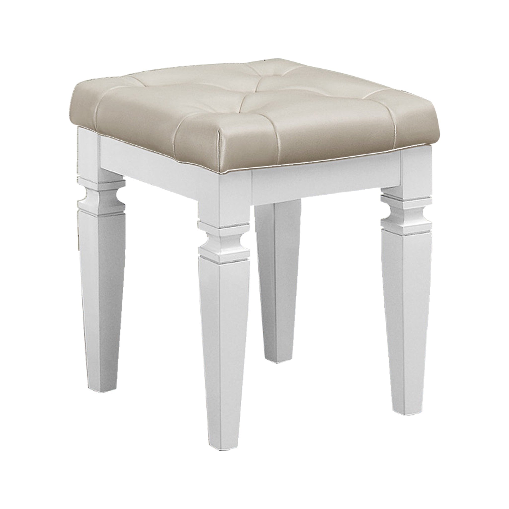 Modern Glam Luxury White Faux Leather Tufted Vanity Stool
