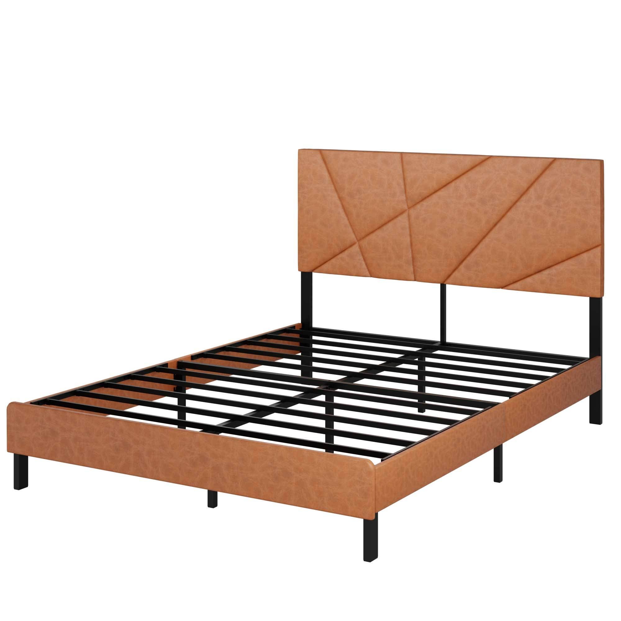 Vintage Brown Queen Metal Bed Frame w/ Under-Bed Storage, No Box Spring