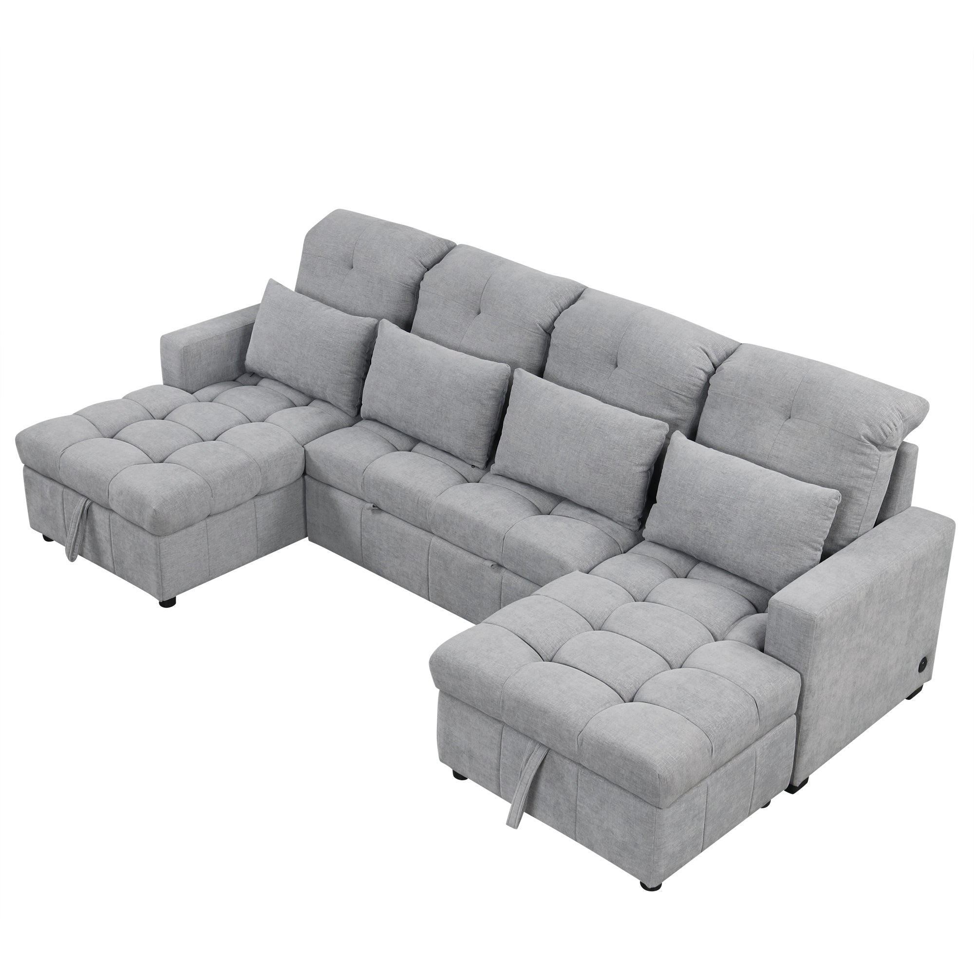 Versatile Gray Chenille U-Shaped Sofa Bed Storage USB