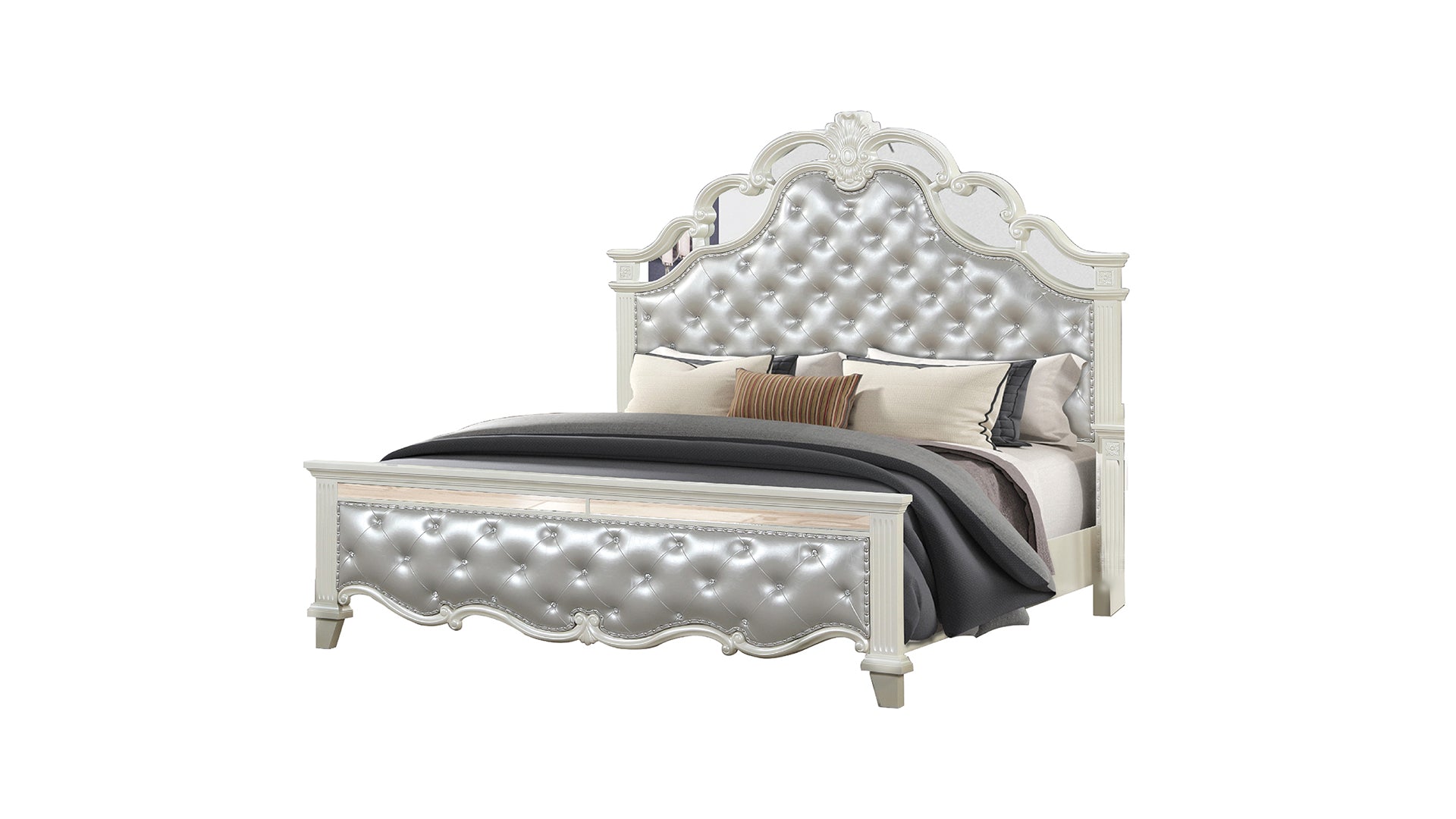 White Wood Tufted Upholstered Queen Bed - Elegant, Durable Bedroom Design