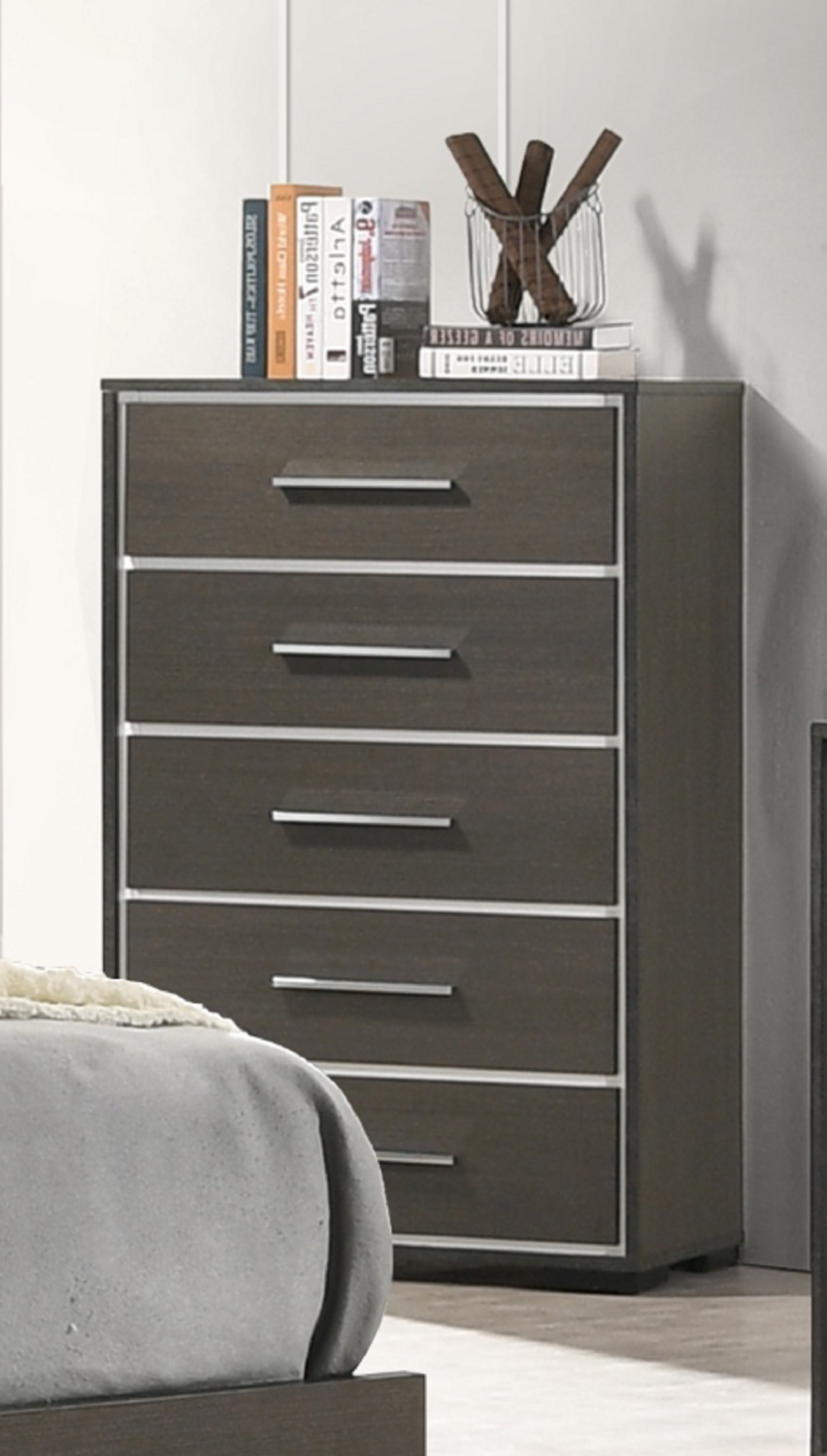Contemporary Gray Rustic 5-Drawer Chest Bedroom Furniture
