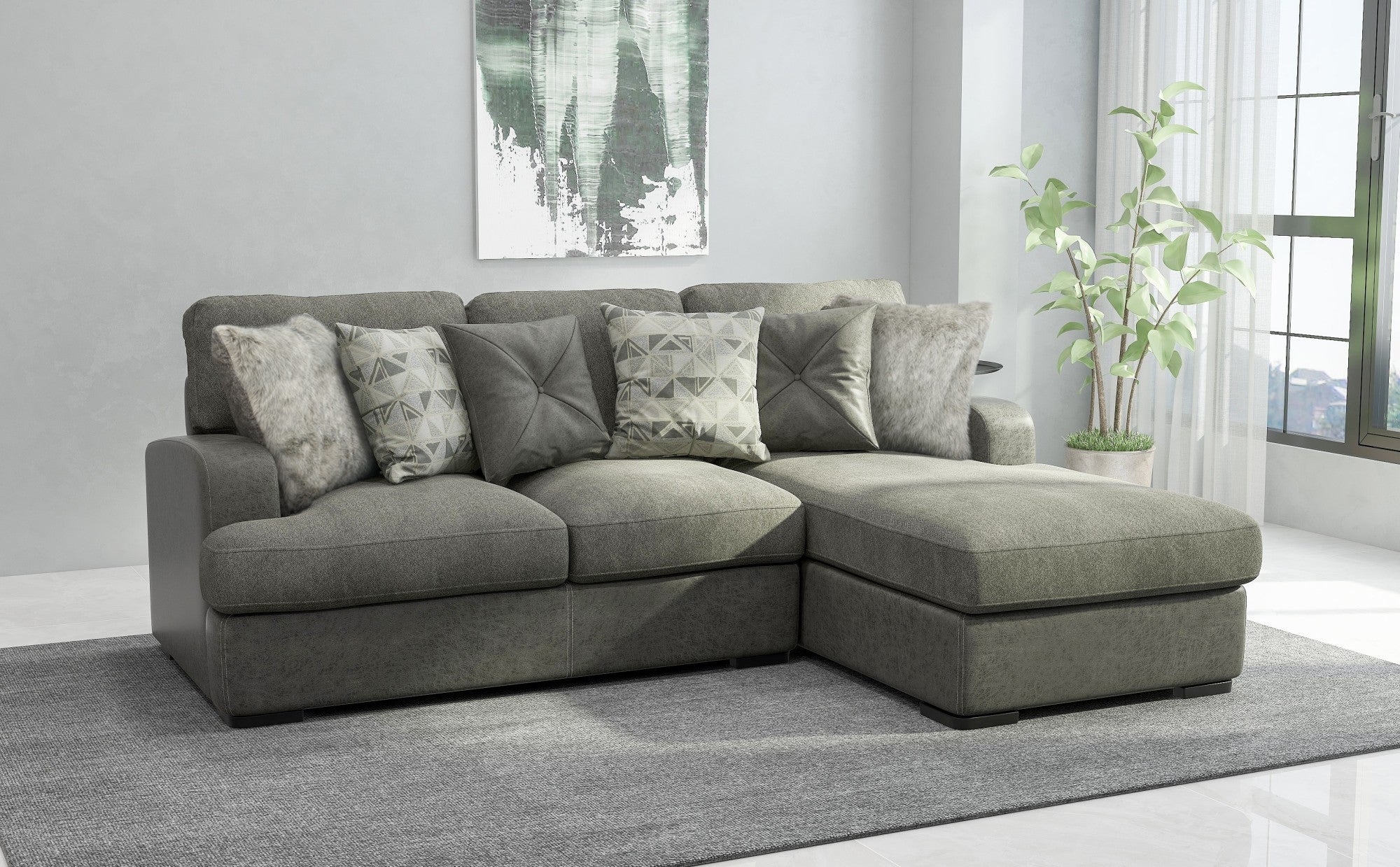 Gray 2PC Right Facing Sectional Sofa Couch Living Room