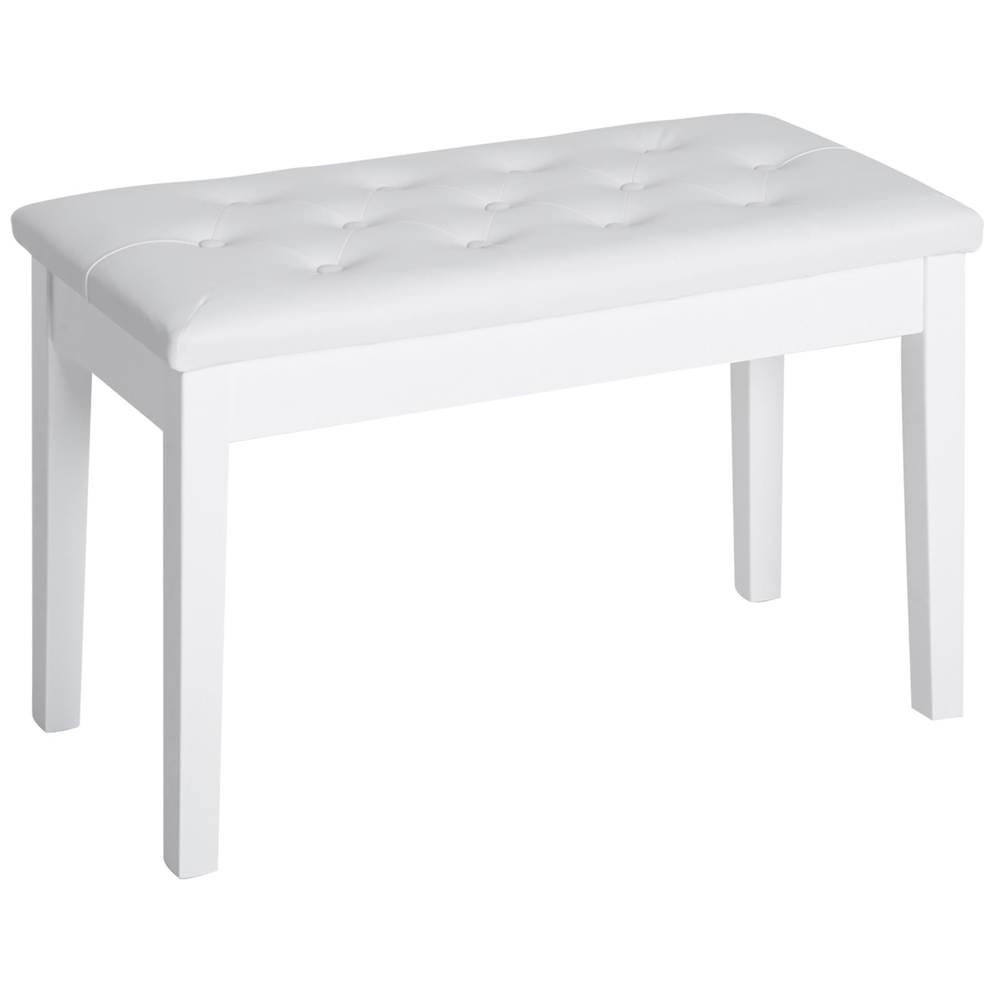 White Duet Piano Bench - Faux Leather Padded Cushion