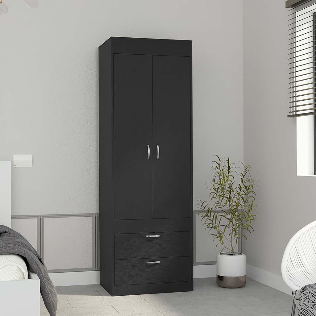 Black Wengue Armoire Tarento 2-Drawer Storage Cabinet for Home