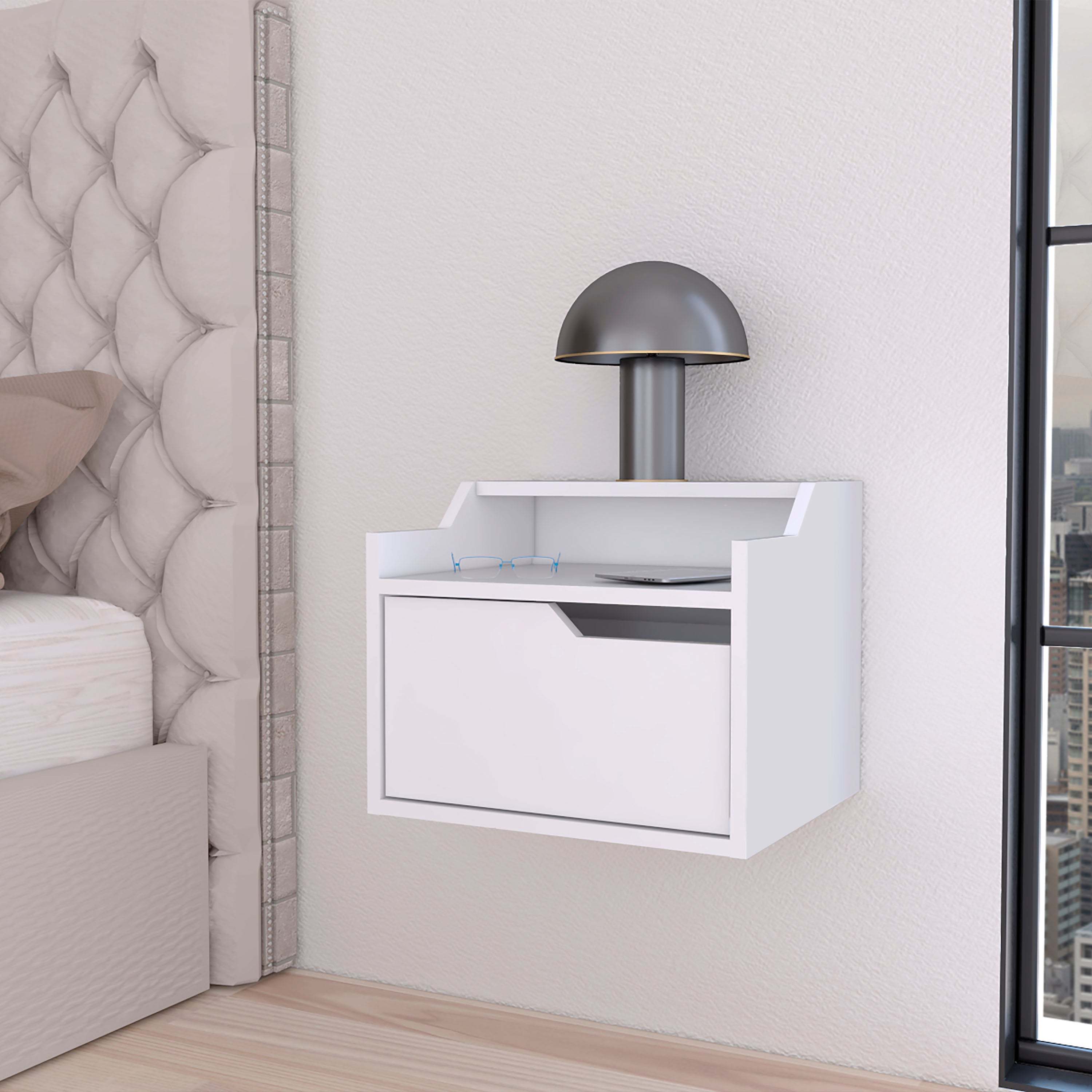 White Dual-Shelf Display Nightstand | Modern Storage Solution