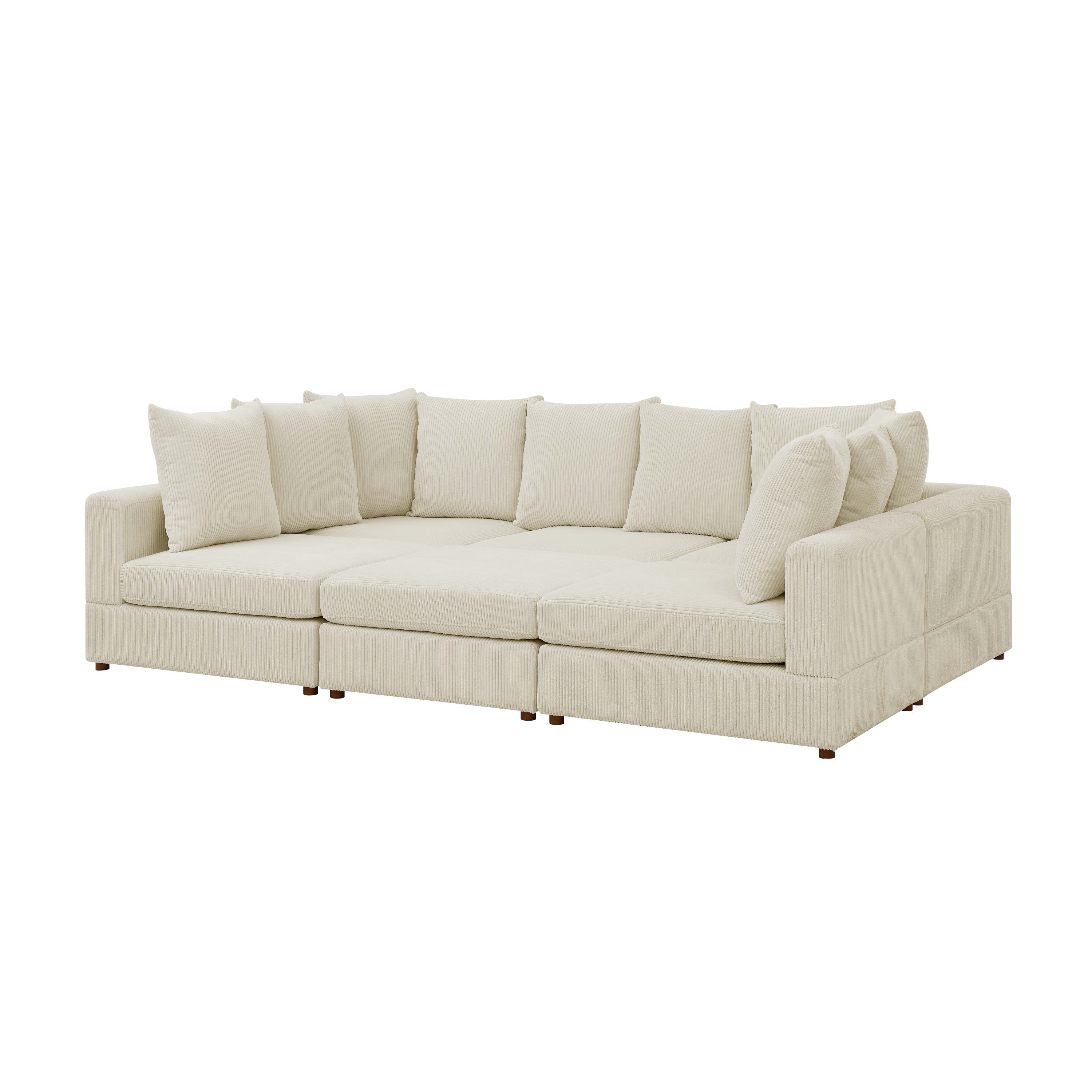 Haven 6-Piece Modular Corduroy Sectional Sofa - Cream